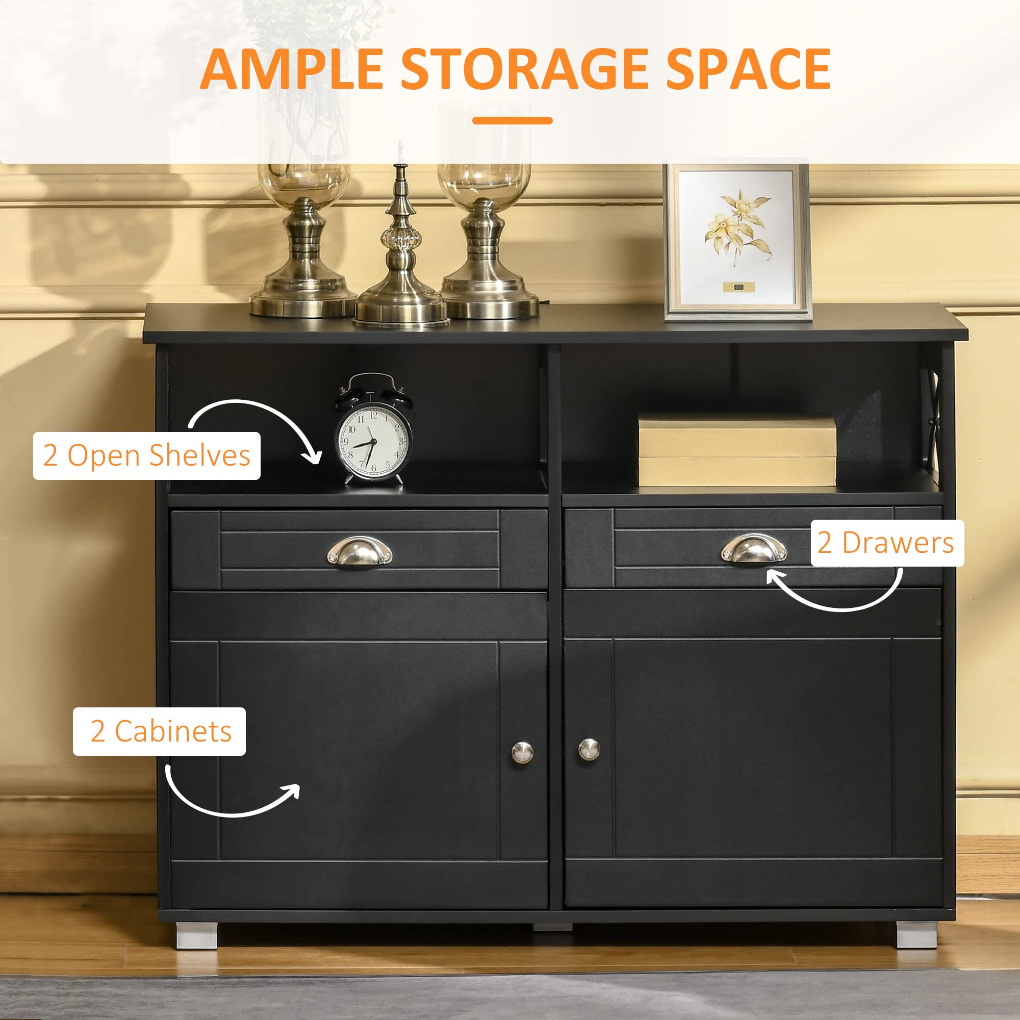 HOMCOM Sideboard Buffet Cabinet - Modern Coffee Bar & Kitchen Storage with Large Tabletop, Drawers & Crossbar Design - Perfect for Dining Room, Living Room or Kitchen Organization - Black