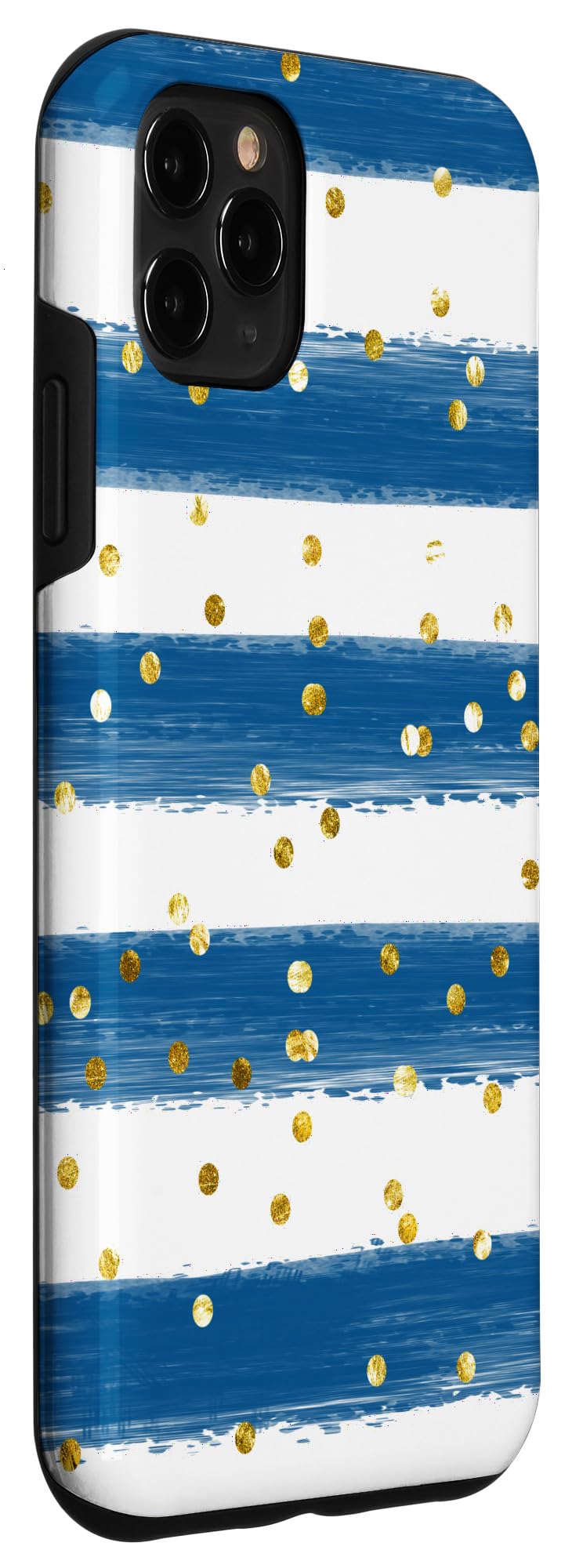 iPhone 11 Pro Max Case - Aesthetic White & Blue Stripes with Gold Polka Dots - Slim Protective Cover for Everyday Use, Work & Travel