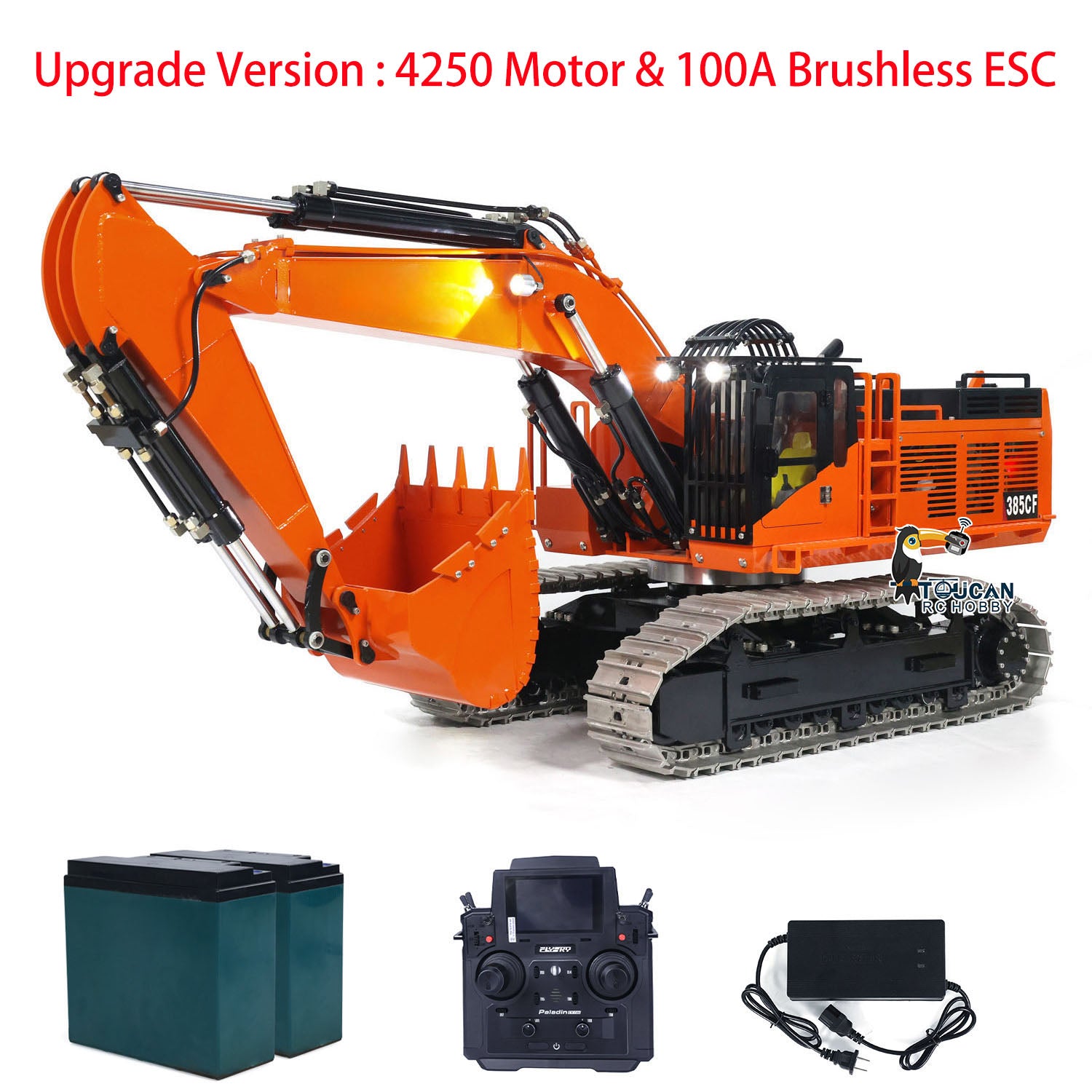 TOUCAN 1/8 Scale 385CF Metal Hydraulic RC Excavator - 150KG Heavy Duty Remote Control Digger, RTR (Ready to Run) Upgraded Version - Perfect for Construction Simulation, Backyard Digging, and RC Hobby Enthusiasts