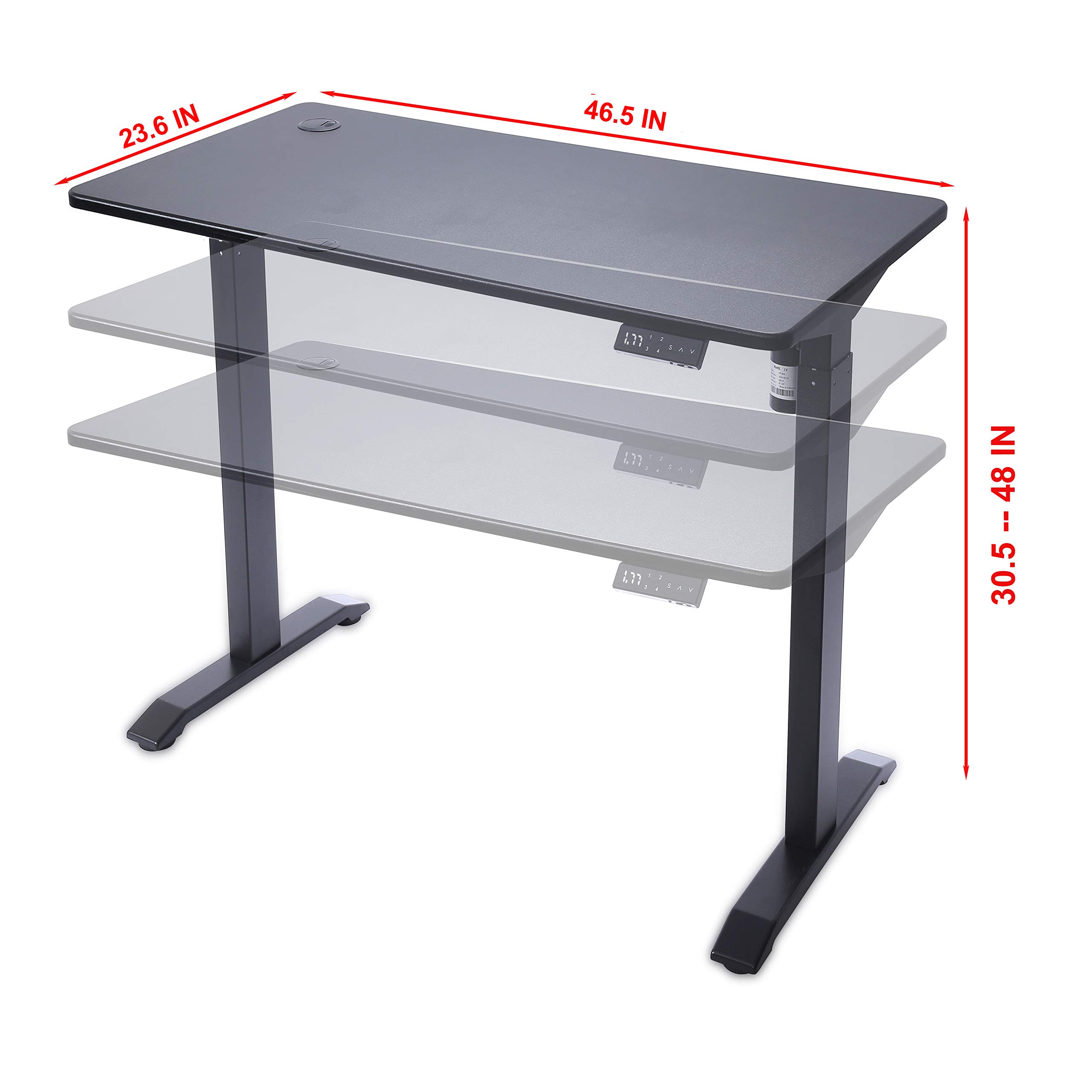 UNICOO 48 x 24 Inches Electric Height Adjustable Standing Desk - Motorized Sit Stand Workstation for Home Office, Gaming & Study | Whole-Piece Desk Board with Memory Function (KT1001-BB) | Perfect for Remote Work, Online Classes & Ergonomic Workspace Setup