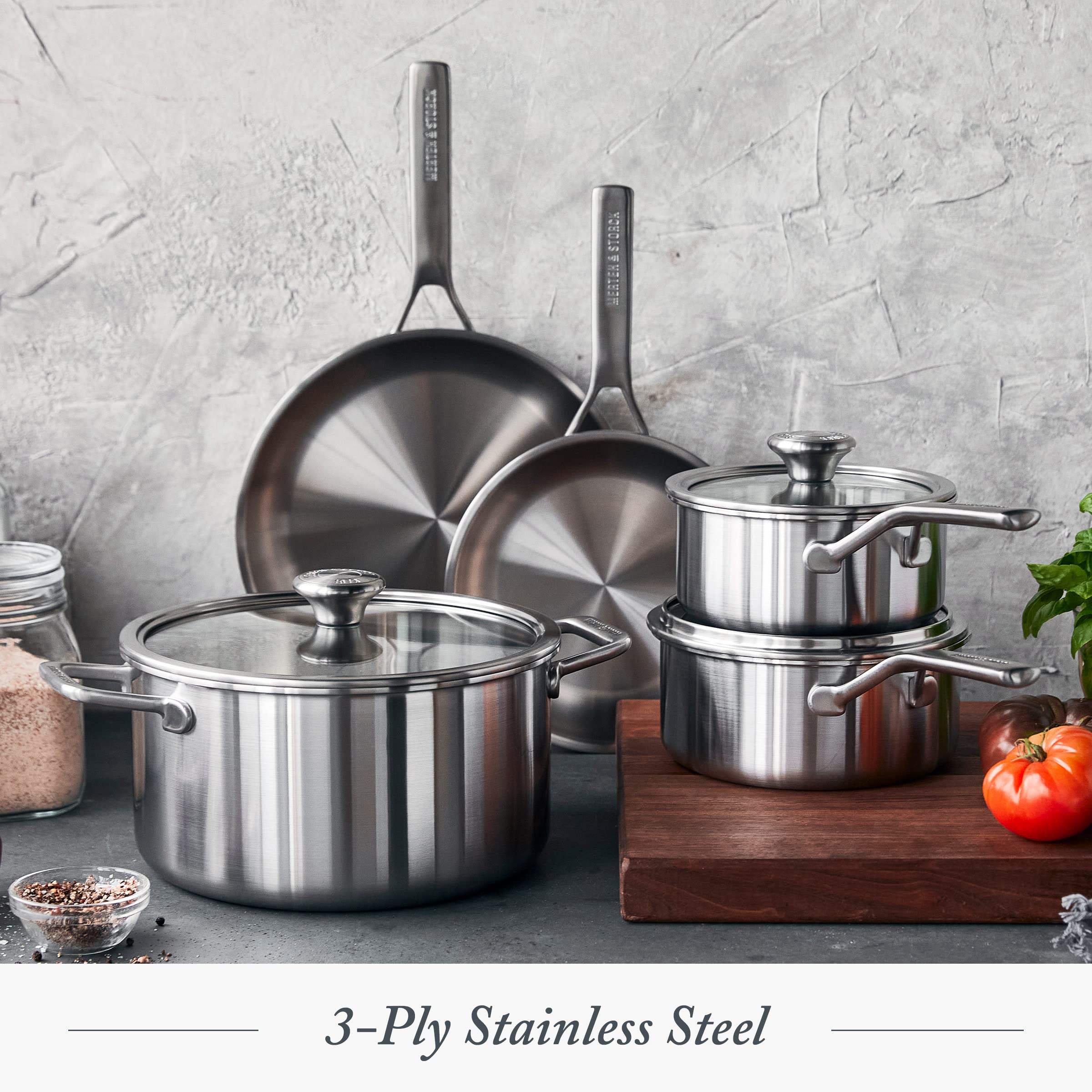 Merten & Storck Tri-Ply Stainless Steel 8-Piece Cookware Set - Professional Pots & Pans with Multi-Clad Construction, Measurement Markings, Drip-Free Pouring Edges & Durable Glass Lids - Induction, Oven & Dishwasher Safe - Perfect for Home Cooking, Restaurant Use & Gift Giving