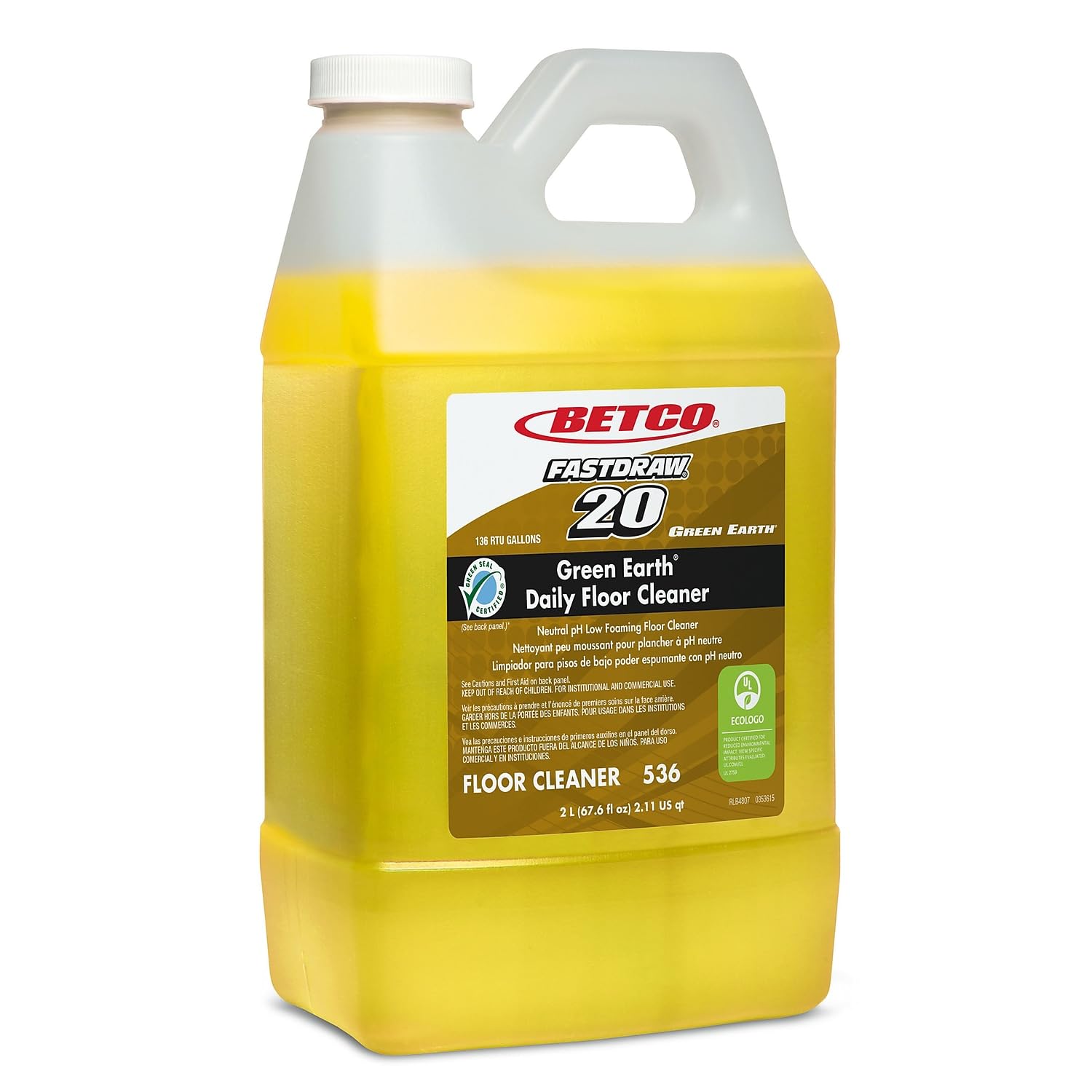 Green Earth BET5364700 Concentrated Daily Floor Cleaner - 4 Pack Carton, Yellow | Powerful Cleaning for Hardwood, Tile & Vinyl Floors