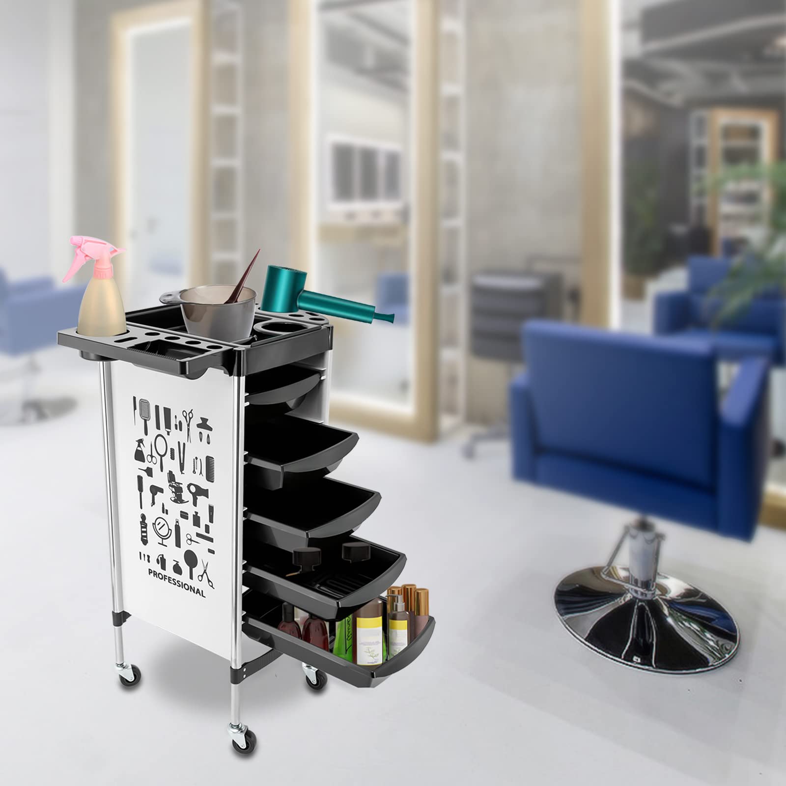 Professional Salon Hairdressing Trolley with 5 Drawers & Wheels - Mobile Beauty Station for Stylists - Perfect for Hair Salons, Barbershops & Home Use