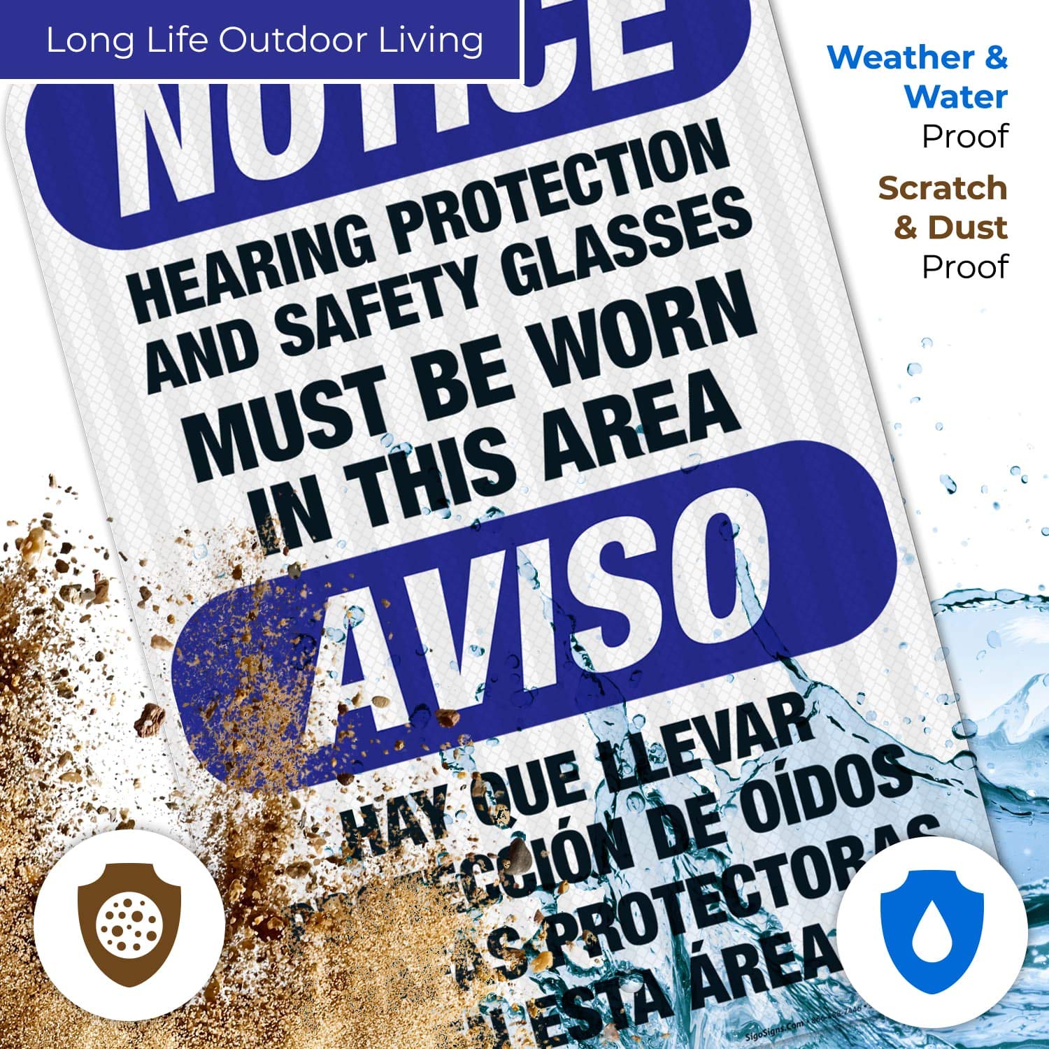 OSHA Compliant Bilingual Safety Sign - 'Hearing Protection & Safety Glasses Required' - 12x18 Inches, 3M EGP Reflective .063 Aluminum - Fade Resistant for Indoor/Outdoor Use - Made in USA - Perfect for Construction Sites, Factories & Hazardous Work Areas
