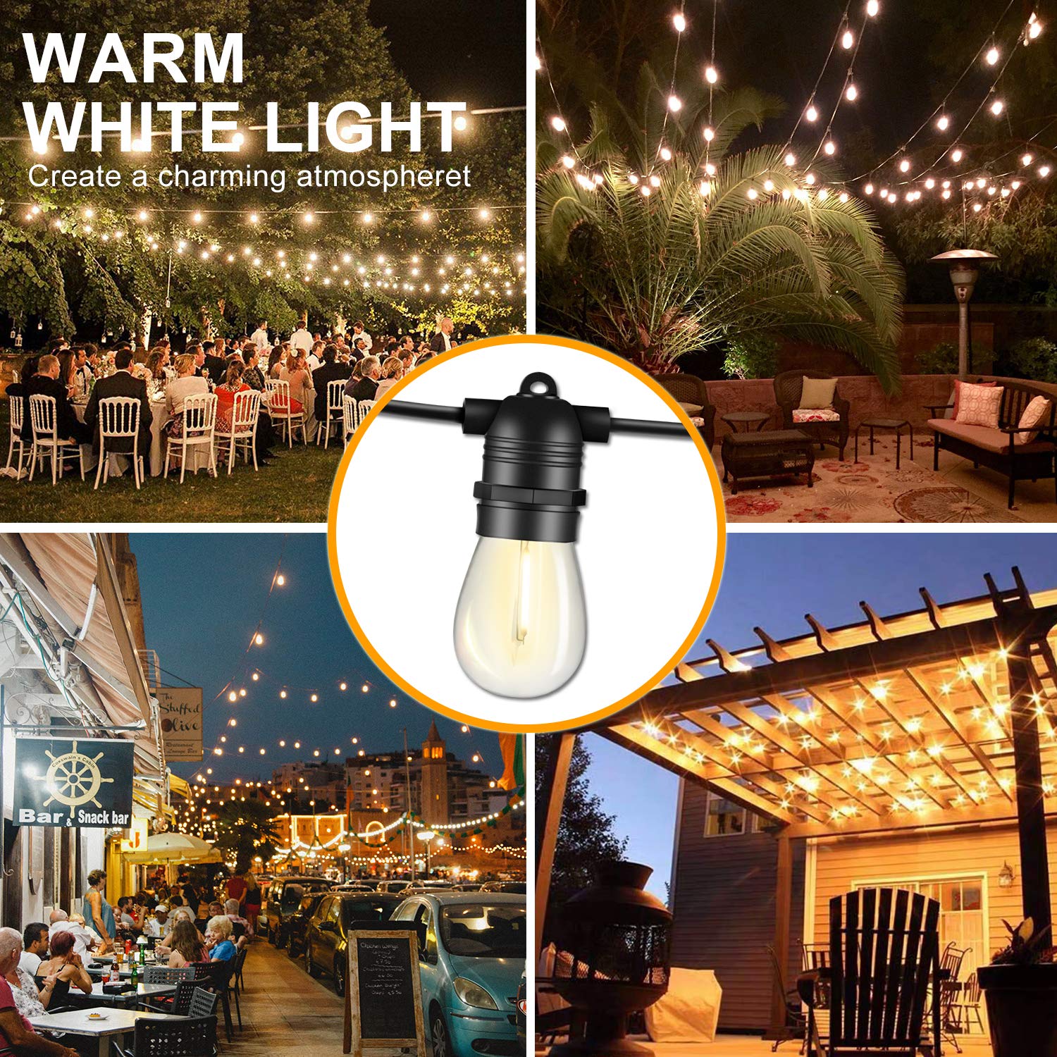 SUNAPEX 96FT Solar String Lights Outdoor Waterproof - Shatterproof Edison Bulbs, Solar Powered Patio Lights for Backyard, Garden, Camping & Decoration - Perfect for Outdoor Parties, Weddings and Landscape Lighting