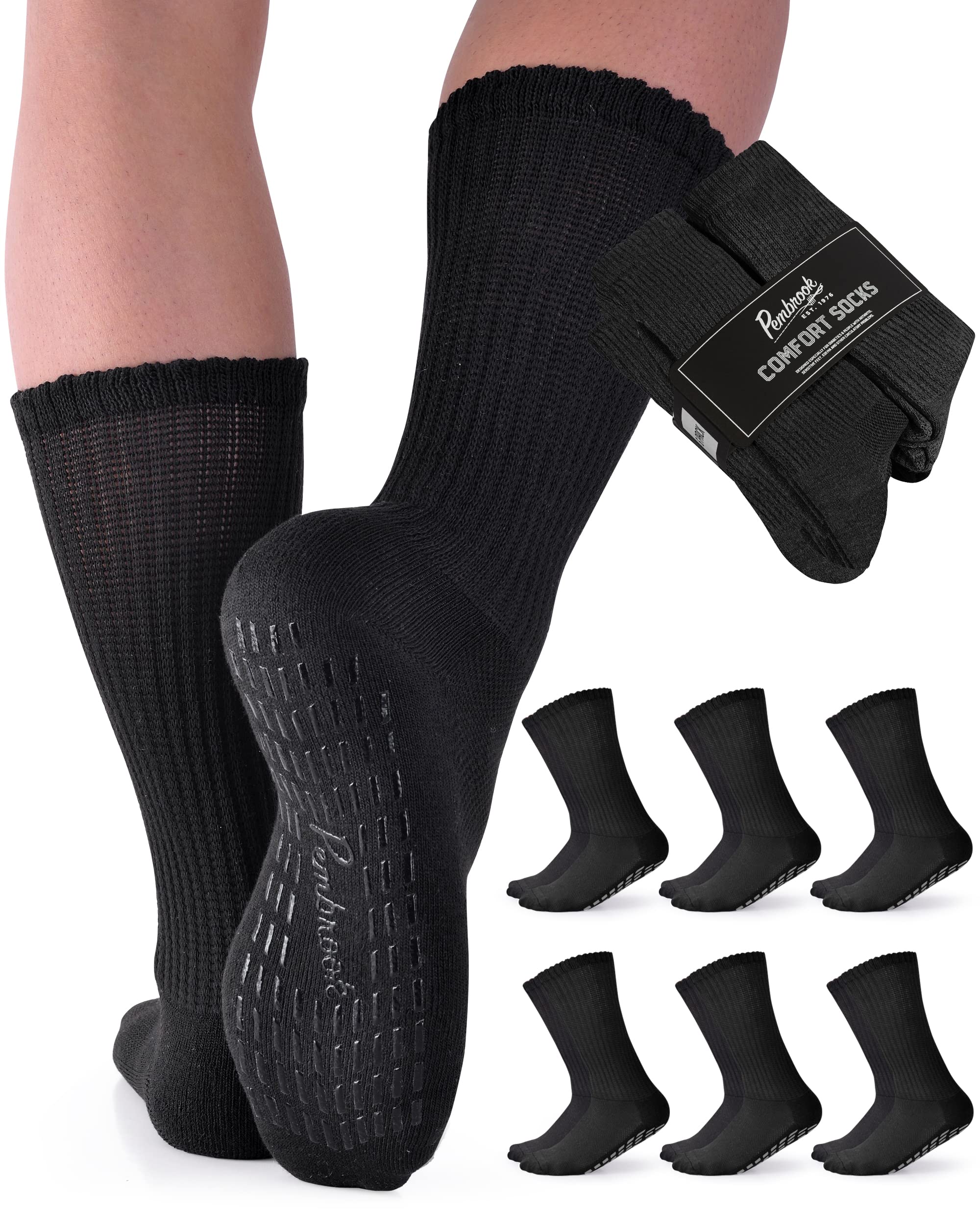 Diabetic Socks with Non-Slip Grips for Women & Men - 6 Pairs of Comfortable Non-Binding Socks for Edema & Neuropathy Relief - Perfect for Daily Wear, Work & Home Use