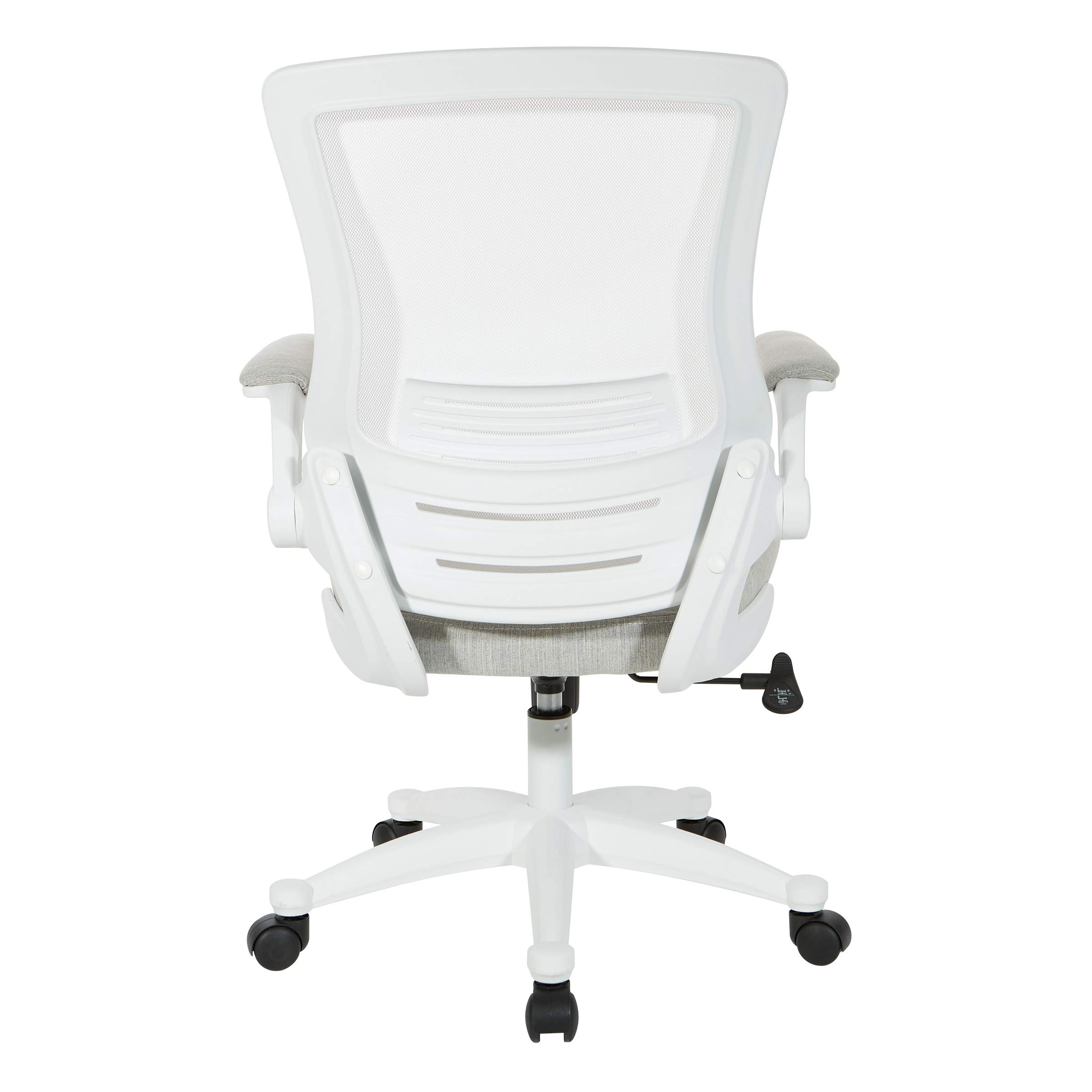 Office Star Ventilated White Screen Back Manager's Office Chair with Padded Flip Arms & White Nylon Base - Ergonomic Linen Stone Fabric Executive Chair for Home & Office Workspaces