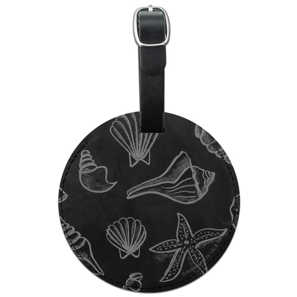 Seashells Design Round Leather Luggage Tag - Chalkboard Style Suitcase ID Card for Carry-On Bags | Perfect for Travel Identification & Personalized Suitcase Marking