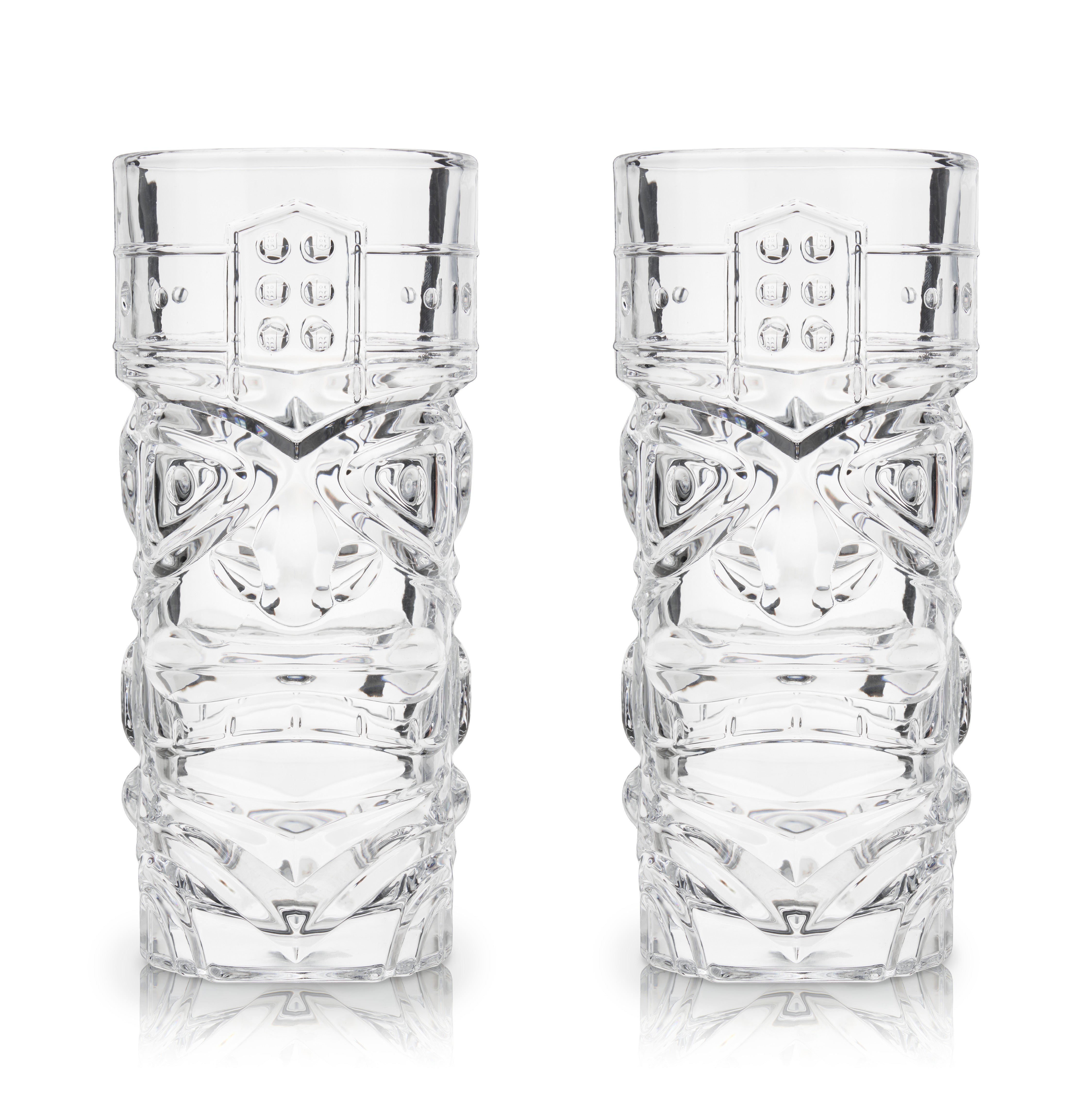 Premium Pacific Crystal Tiki Glasses Set of 2 - Handcrafted Exotic Cocktail Cups for Tropical Drinks, Perfect for Luau Parties, Beach Bars & Summer Entertaining