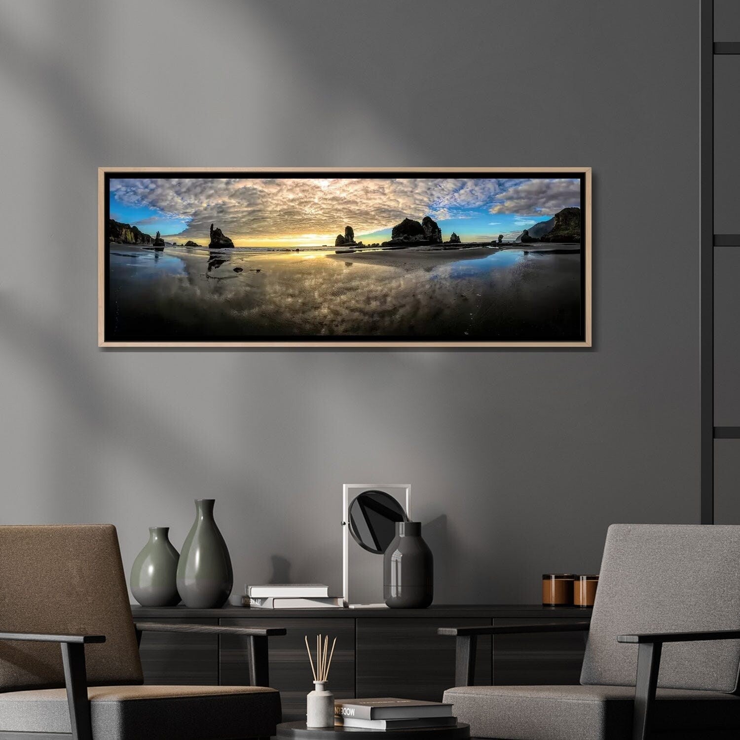 Before Sunset at Motukiekie Beach West Coast New Zealand - Framed Landscape Wall Art by OLena Art | Perfect for Living Room, Bedroom & Office Decor