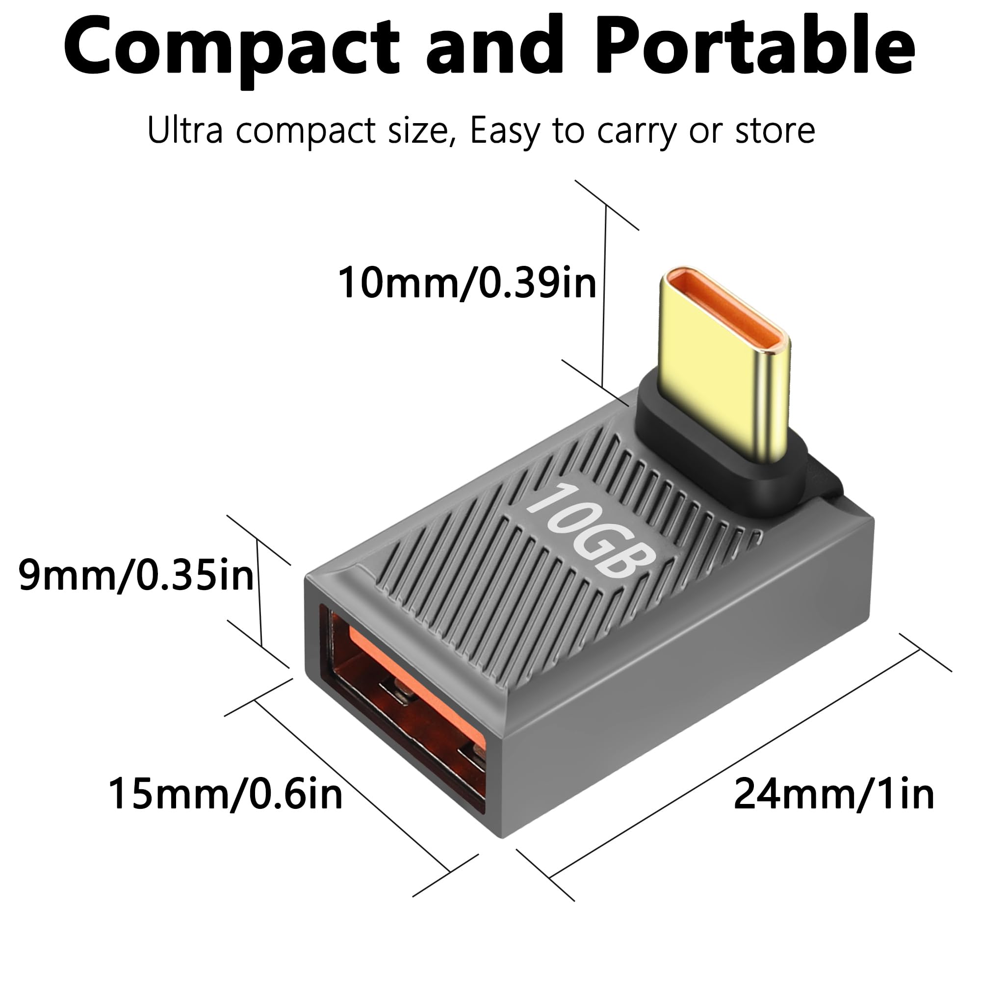 GELRHONR 90 Degree USB C to USB Adapter (2-Pack) - USB 3.1 Type C Male to Female OTG Converter, 10Gbps Data Transfer & 120W/6A Fast Charging, Thunderbolt 3 Compatible - Perfect for Laptops, Phones & Tablets Charging in Tight Spaces