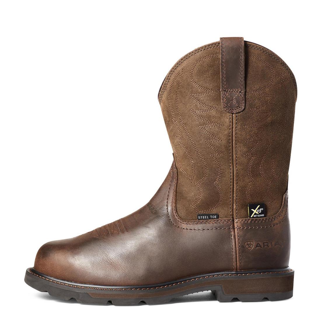 Groundbreaker Steel Toe MetGuard Work Boots for Men - Brown Safety Shoes with Electrical Hazard Protection, Slip Resistant & Comfortable for Construction, Warehouse & Outdoor Work