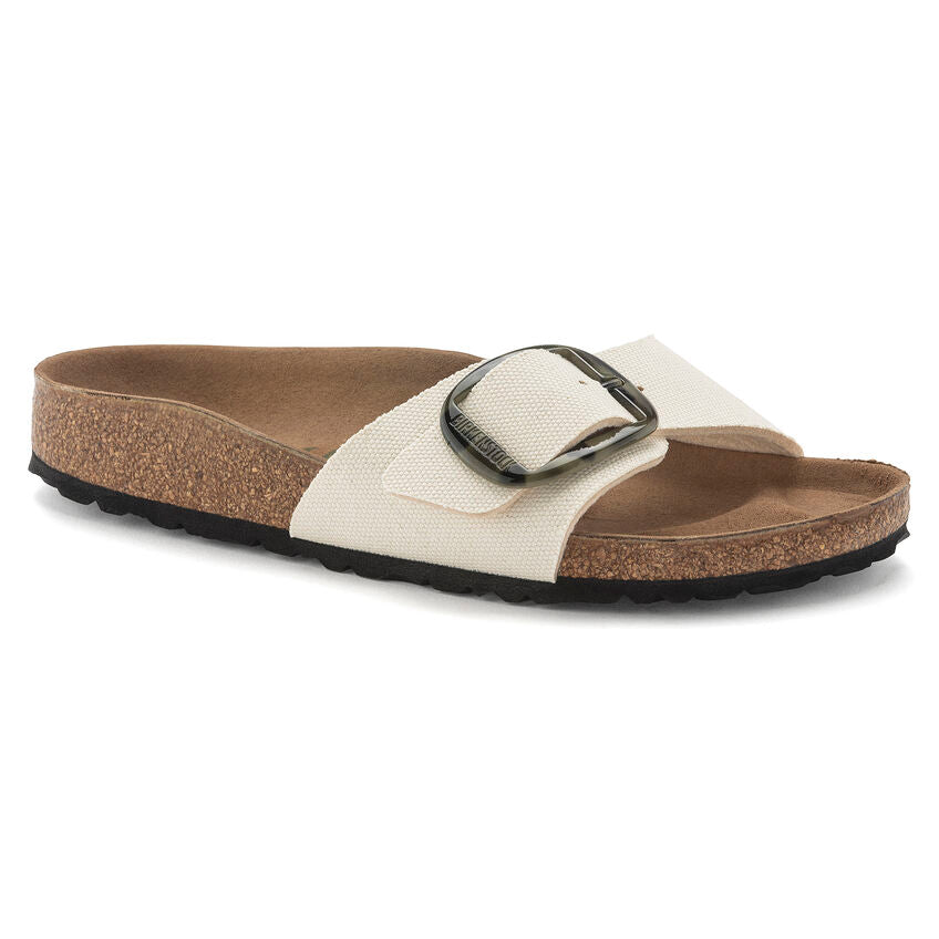 Birkenstock Madrid Vegan Big Buckle Sandals - Eggshell Color Textile Upper | Comfortable & Stylish for Summer Outings, Beach Walks, and Casual Wear