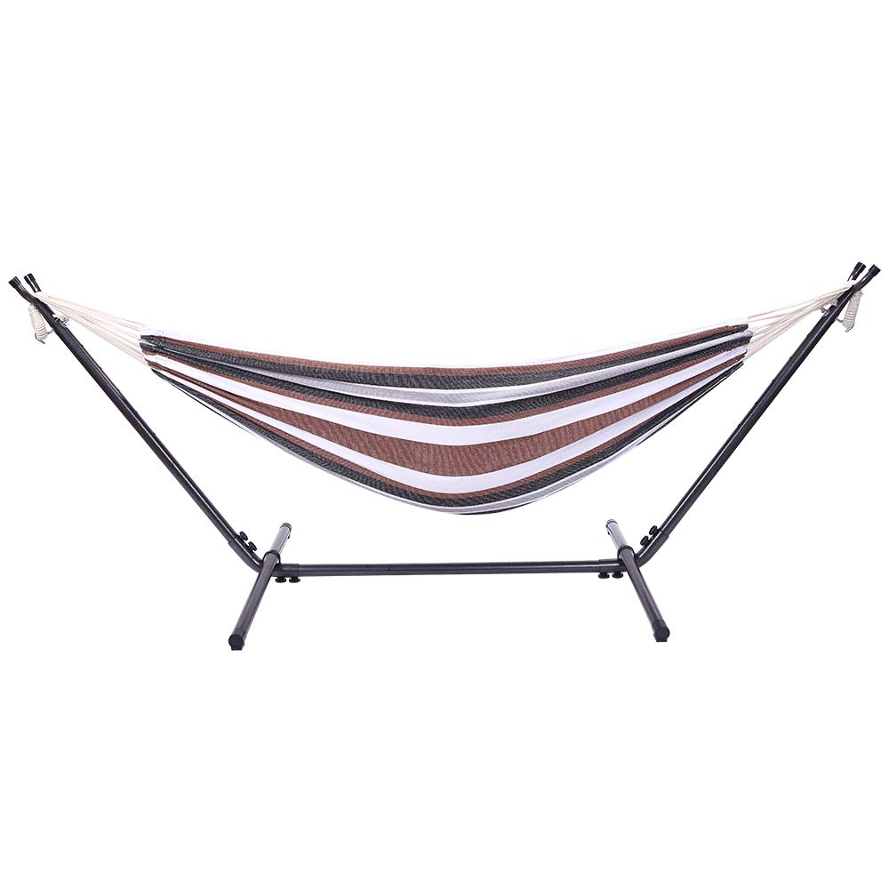 Premium Black & Silver Flower Hammock Stand with Durable Polyester Coffee Stripe Hammock - Perfect for Backyard Relaxation, Patio Lounging & Outdoor Adventures