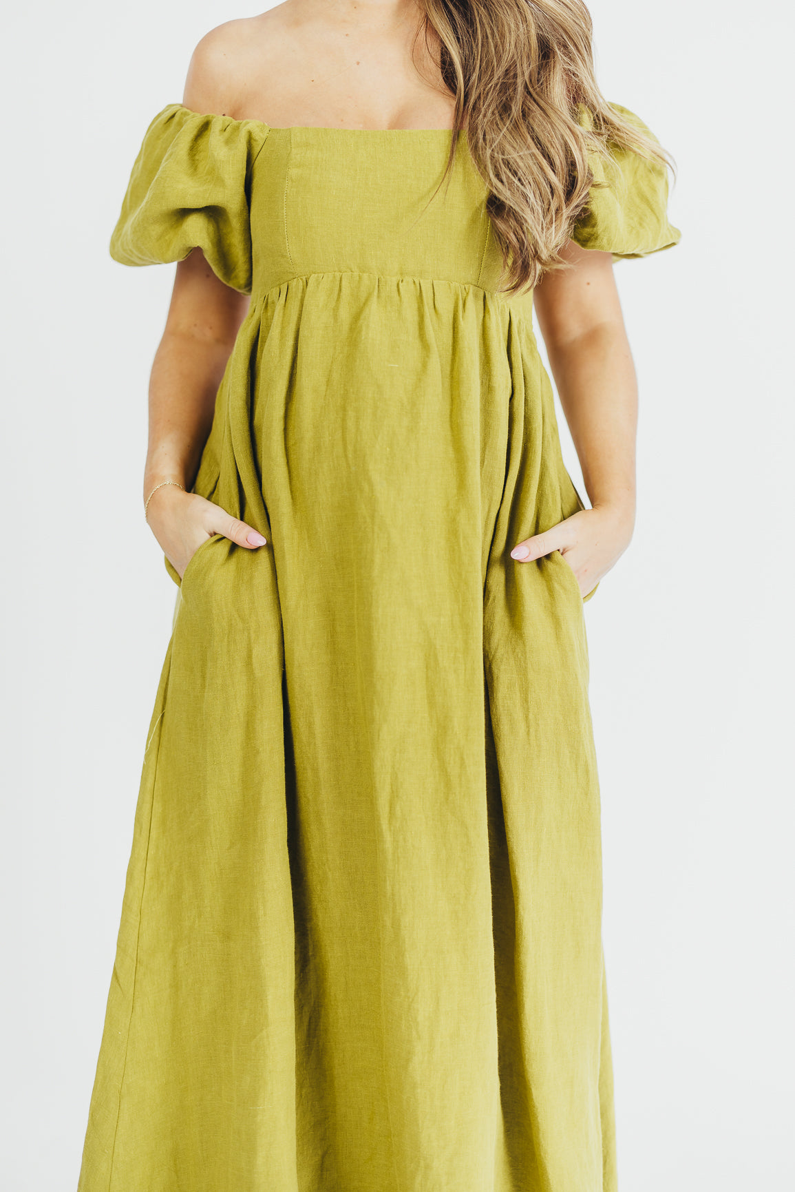 Candace Maxi Dress in Olive - 100% Linen Bump Friendly Maternity Dress for Women - Perfect for Summer, Beach, and Casual Outings