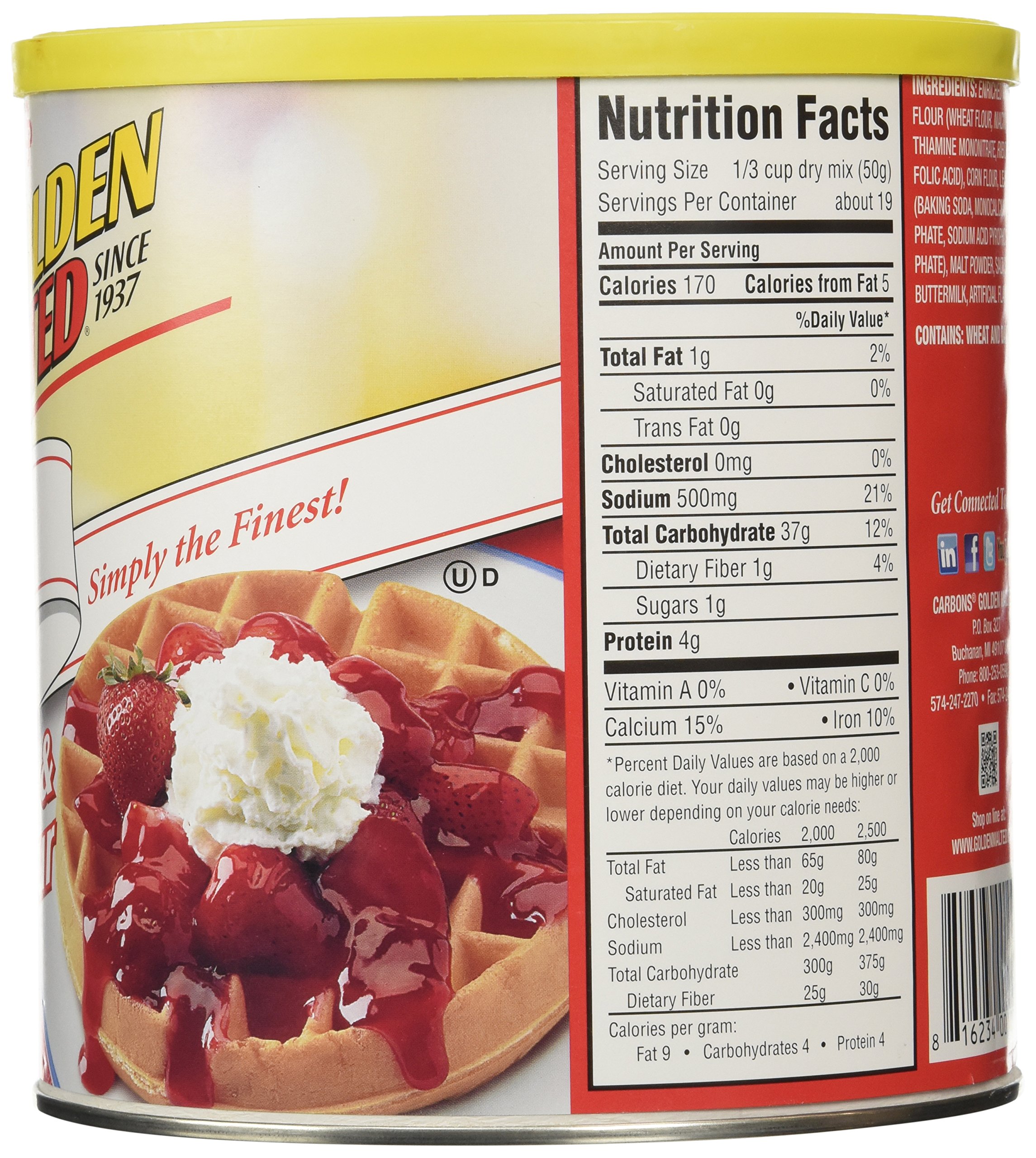 Golden Malted Waffle & Pancake Flour - Original Mix (33 oz Can) - Perfect for Breakfast, Brunch & Family Gatherings