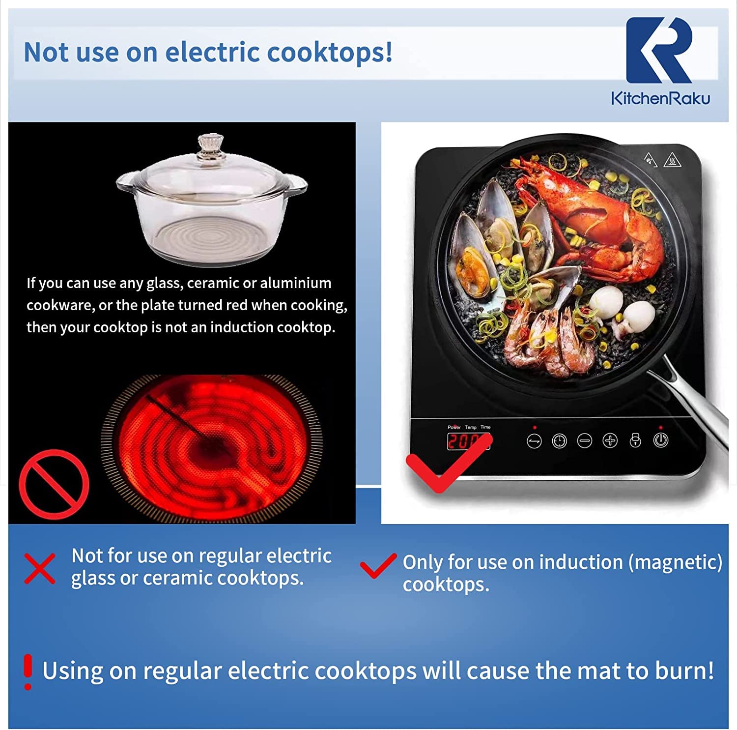 Kitchenraku 3-Piece Magnetic Induction Cooktop Mat Set - Non-Slip Silicone Stove Top Protector Cover for Induction Cookers (Round, Heat Resistant) - Perfect for Kitchen Safety & Countertop Protection During Cooking