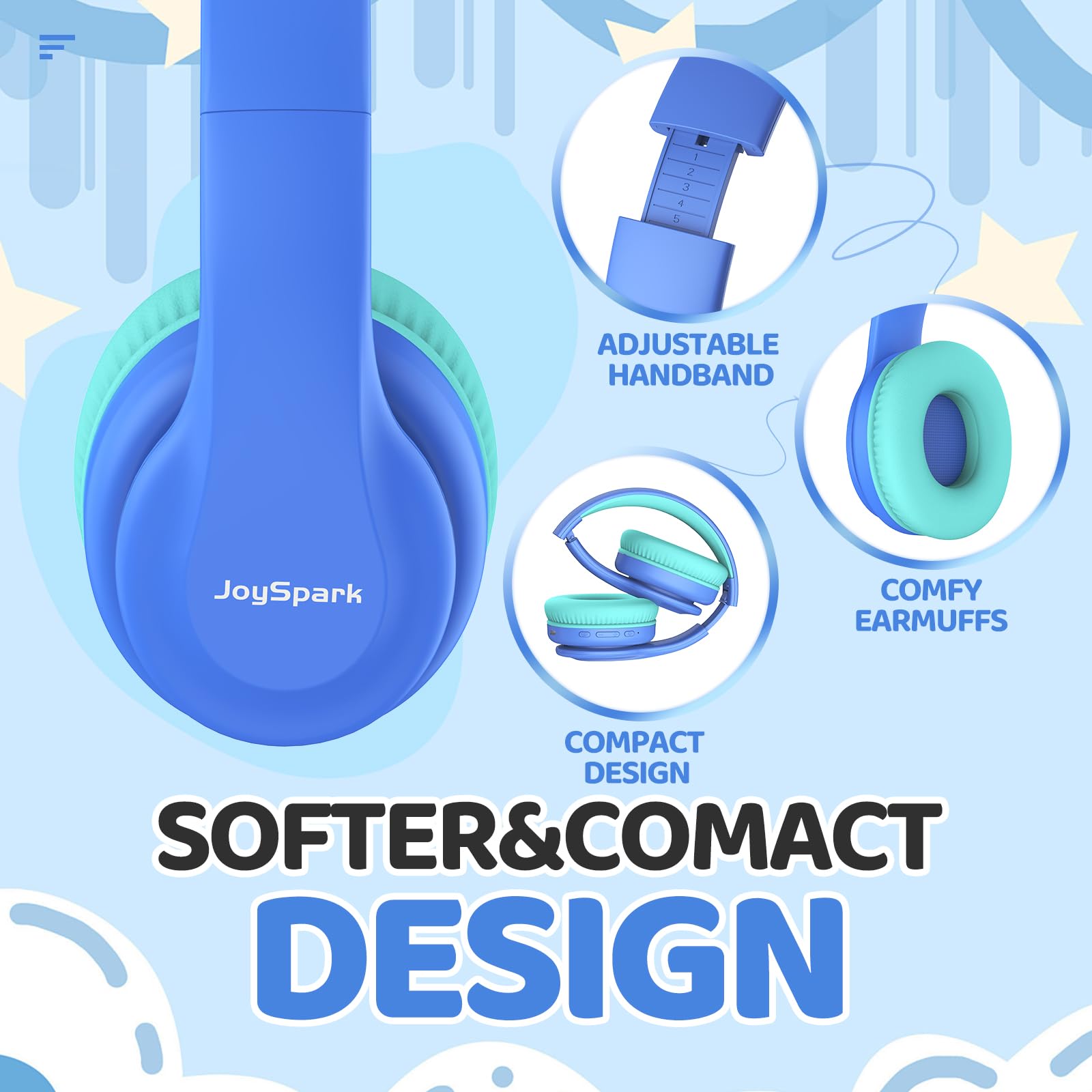 **Kids Wireless Bluetooth Headphones with Volume Limit (85/94dB) - 60H Playtime, Bluetooth 5.3, Built-in Mic, Lightweight Over-Ear Design for Toddlers & Children - Perfect for School, Travel & Online Learning (Blue)**