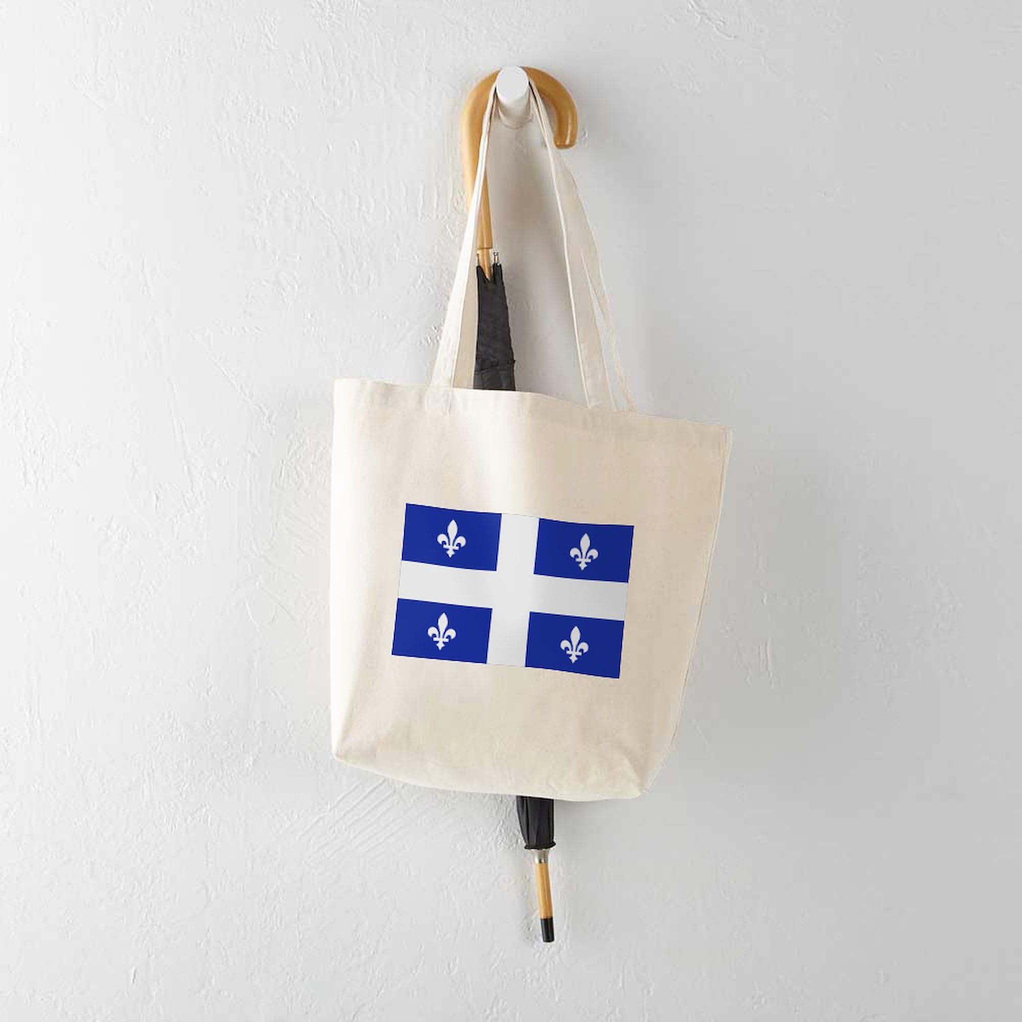 Quebec Canada Flag Tote Bag - Natural Canvas Reusable Shopping Bag for Groceries, Beach & Travel | Eco-Friendly Cotton Carryall