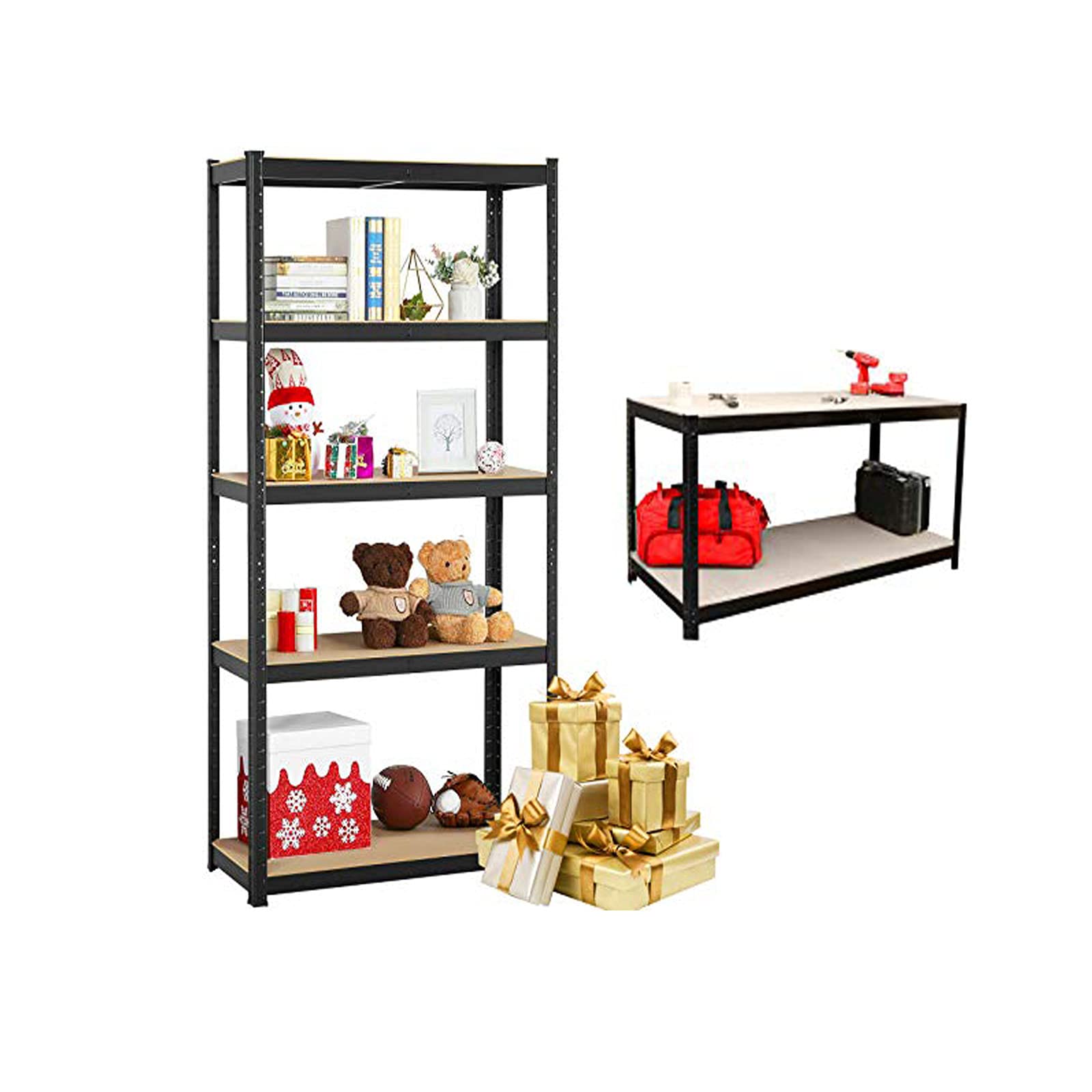 5-Tier Heavy Duty Boltless Metal Shelving Unit - 150x70x30cm Freestanding Storage Rack for Garage, Warehouse & Home Organization - Adjustable Steel Shelves in Black | Perfect for Storing Tools, Boxes & Household Items