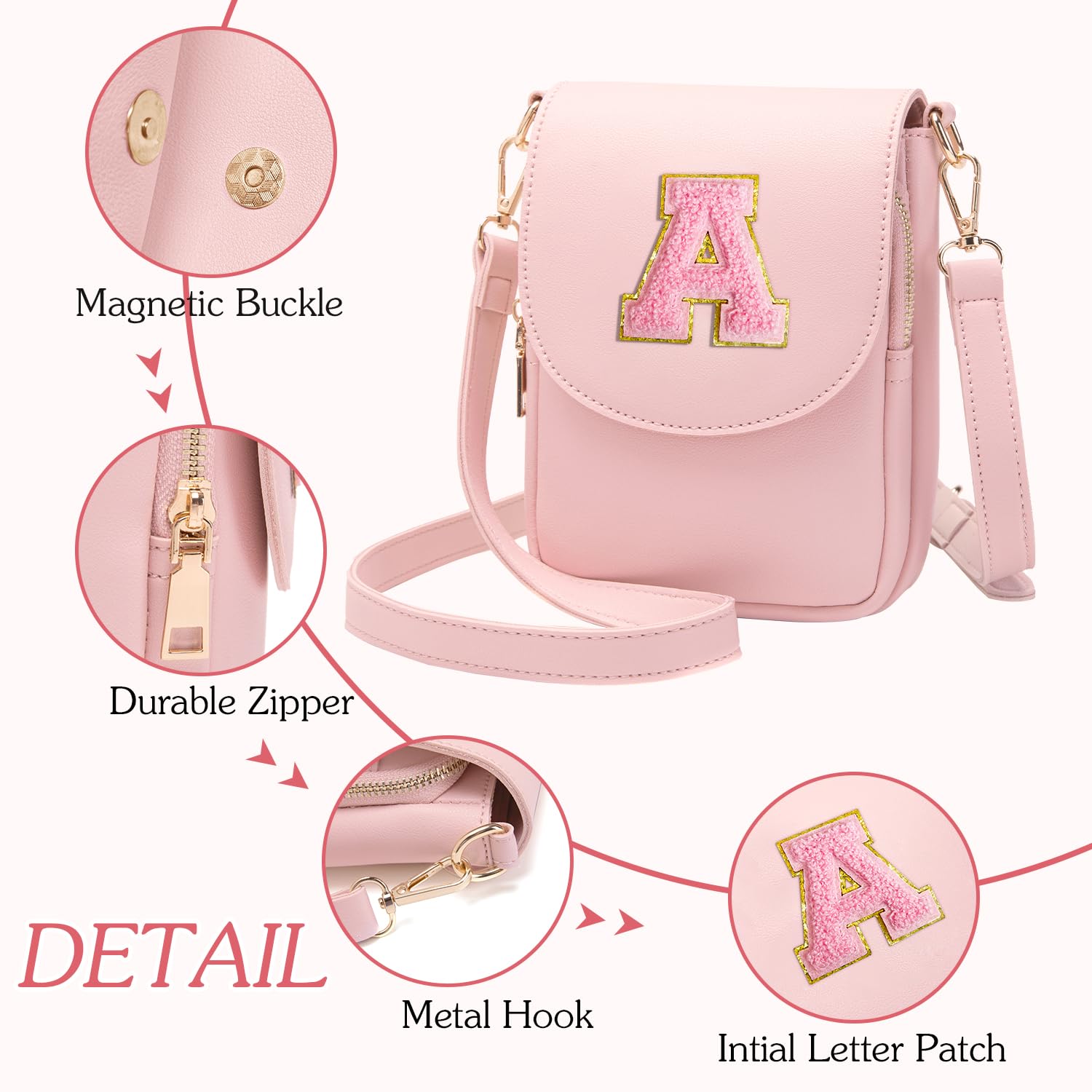 Stylish Leather Crossbody Purse for Teen Girls & Women - Small Initial Phone Bag with Triple Compartment - Perfect for School, Travel & Everyday Use