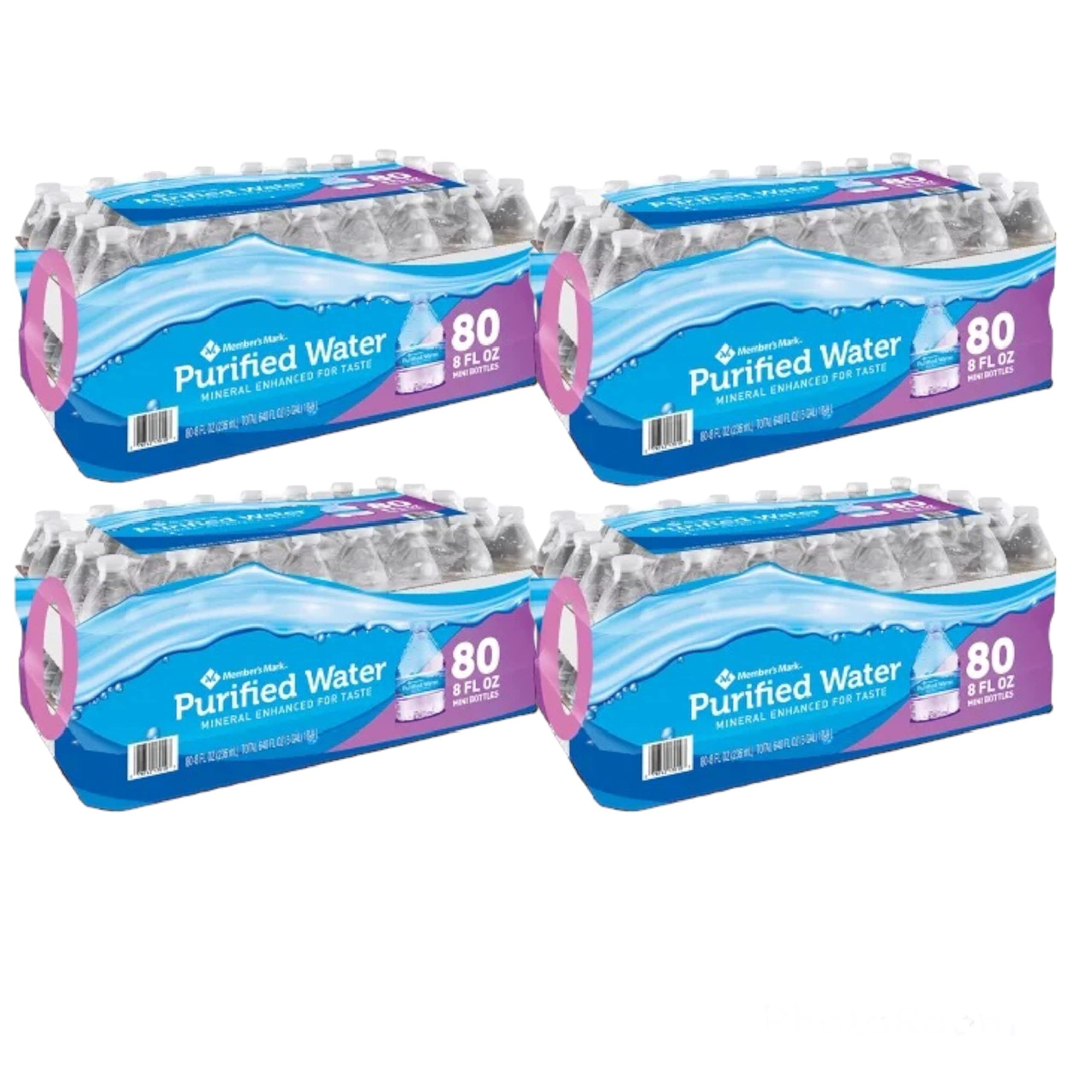 Members Mark Mineral-Enhanced Purified Water Bottles, 8 oz (320 Count) - Unflavored Bottled Water for Hydration, Office, Gym & On-The-Go