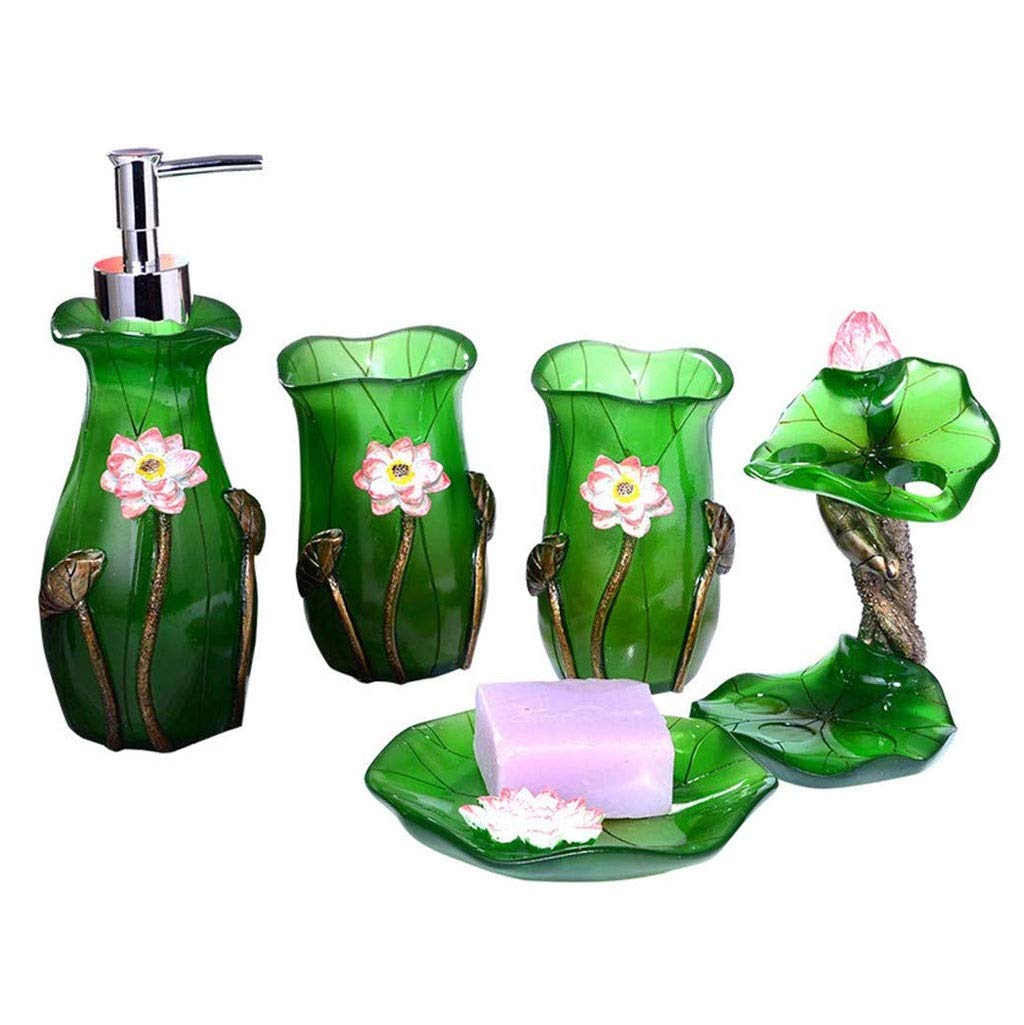 Premium Resin Bathroom Accessories Set - 5-Piece Soap Dispenser, Toothbrush Holder, Tumbler, Soap Box & Lotion Dispenser | Elegant Toiletry Organizer for Modern Bathrooms, Guest Rooms & Spa Decor