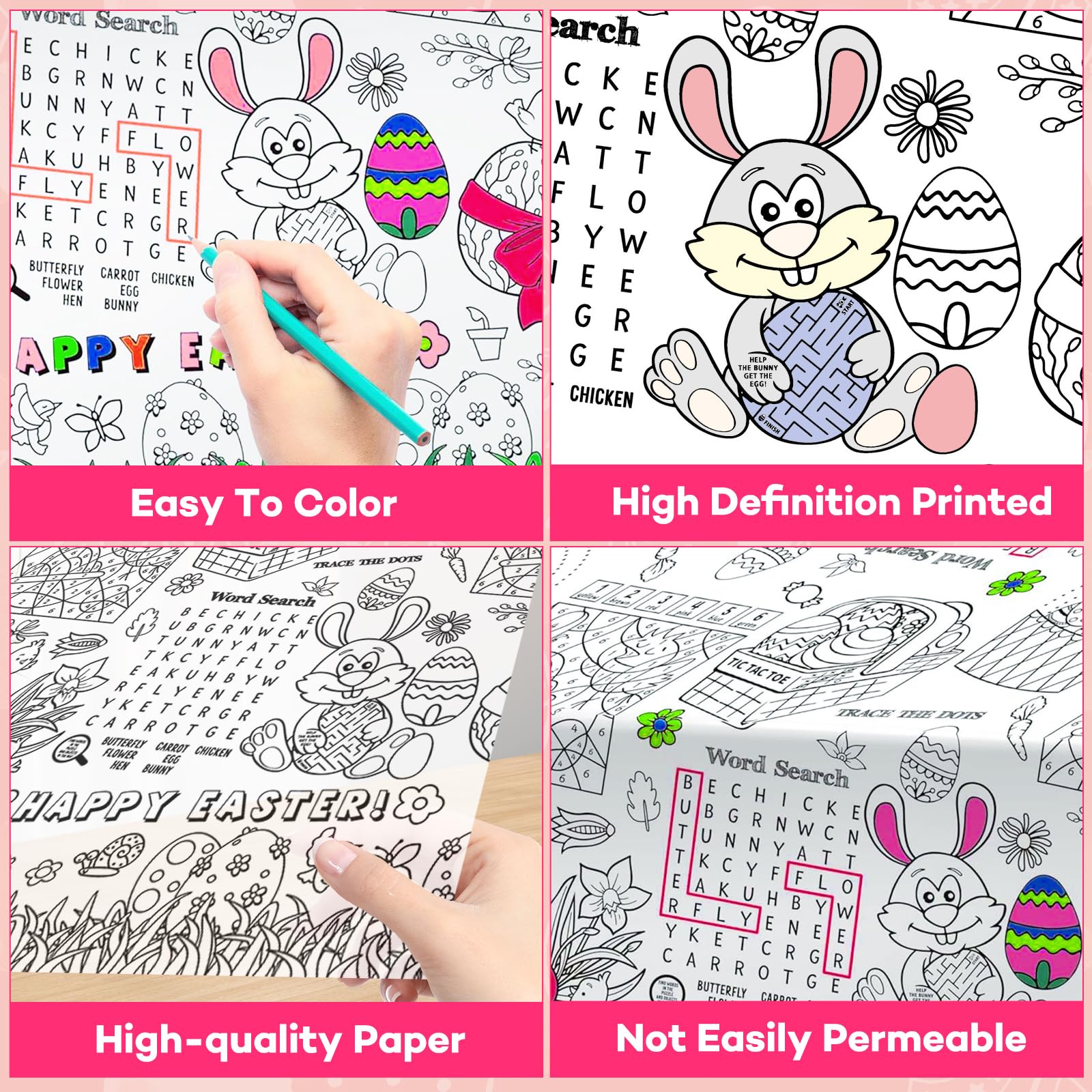 Happy Easter Coloring Tablecloth for Kids - Giant 54 x 108 Inch Easter Bunny Activity Table Cover | Spring Party Decorations, DIY Crafts & Easter Egg Hunt Supplies | Perfect for Classroom Activities & Family Gatherings