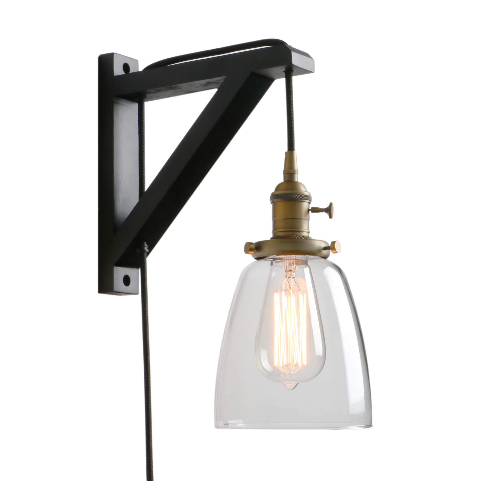 Pathson Plug-in Wall Sconce - 1-Light Rustic Industrial Wall Lamp with On/Off Switch - Vintage Bedside Lighting for Living Room, Bedroom, TV Wall & Hotel Decor - Perfect for Ambient Lighting and Nighttime Reading