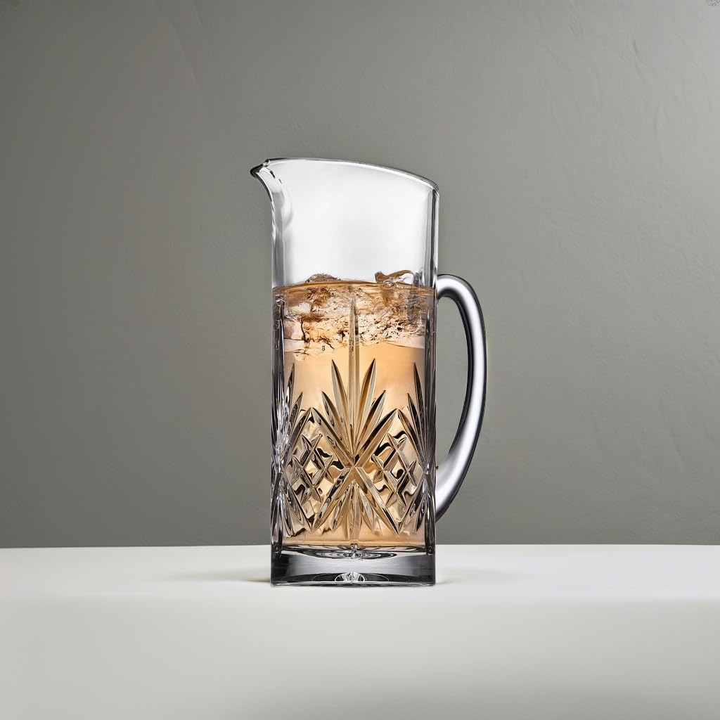 Godinger 34oz Glass Beverage Pitcher - Dublin Collection, Cocktail & Water Carafe for Bar Mixing, Entertaining & Home Use