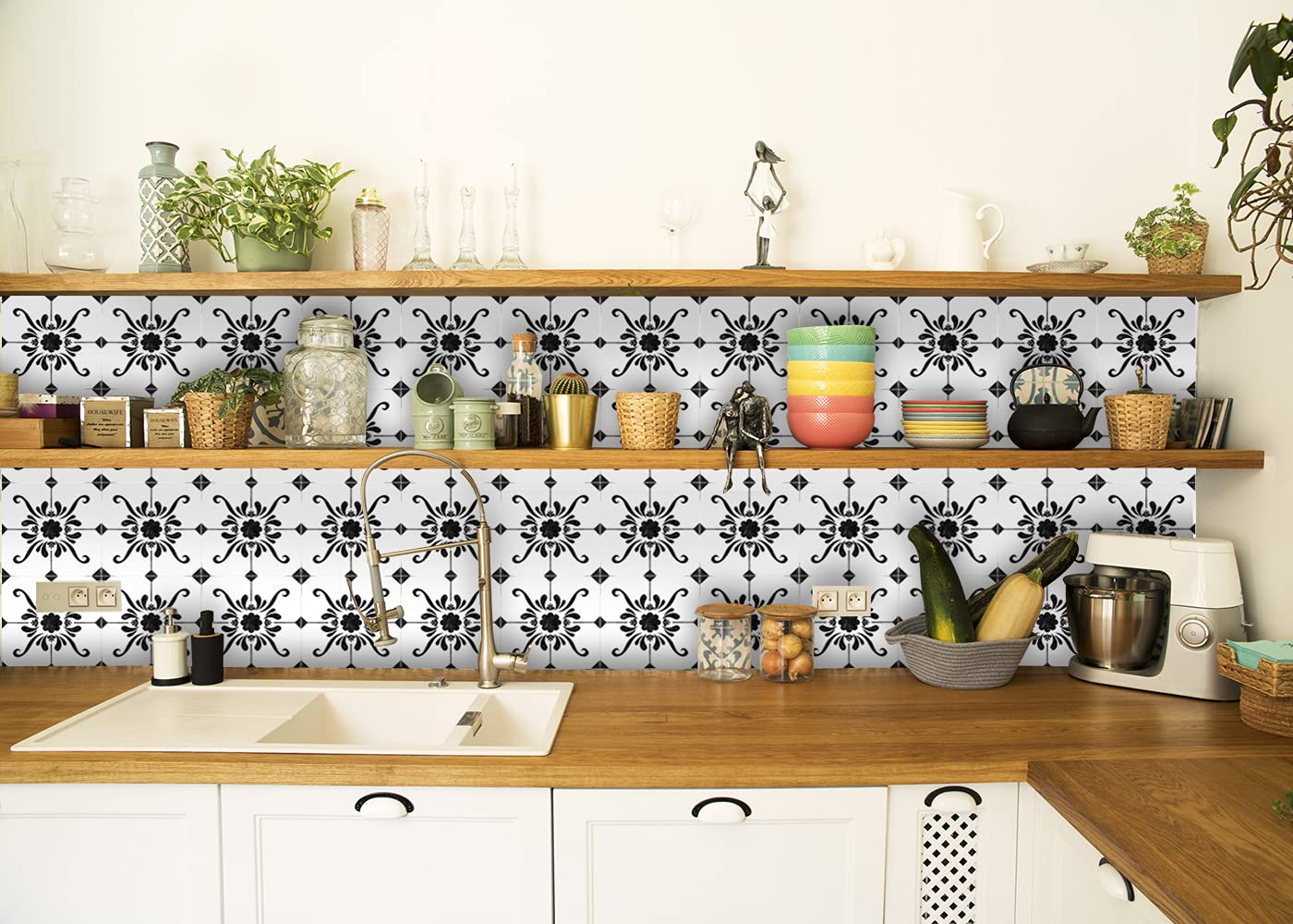 Mi Alma 24-Piece Talavera Tile Stickers - Peel and Stick Wall Decals for Bathroom & Kitchen - 12x12 Inch Easy Application Removable Wall Stencils - Perfect for Spanish Style Home Decor, DIY Backsplash, and Ceramic Tile Upgrade