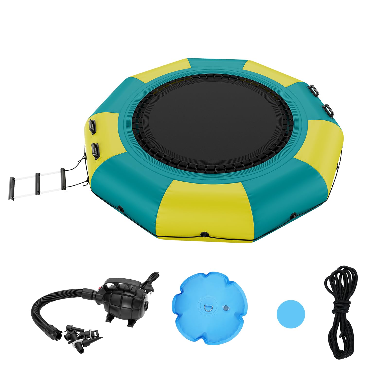 VEVOR 10ft Inflatable Water Bouncer - Portable Water Trampoline with Electric Air Pump & 3-Step Ladder - Floating Rebounder for Kids & Adults - Perfect for Pool, Lake, Beach & Water Sports Fun