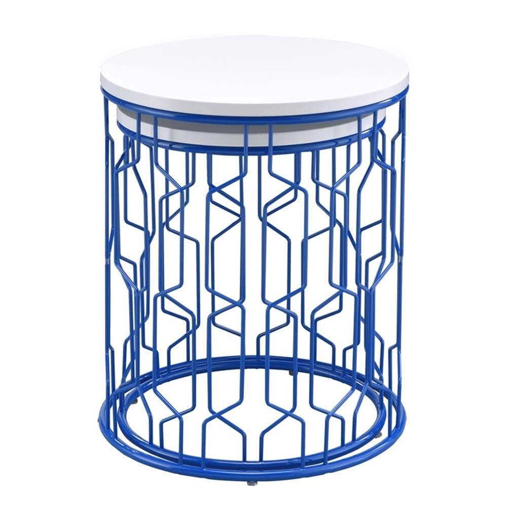 Furniture of America Vereira Metal 2-Piece Nesting Table Set - Blue & White Modern Side Tables for Living Room, Bedroom, or Office Decor