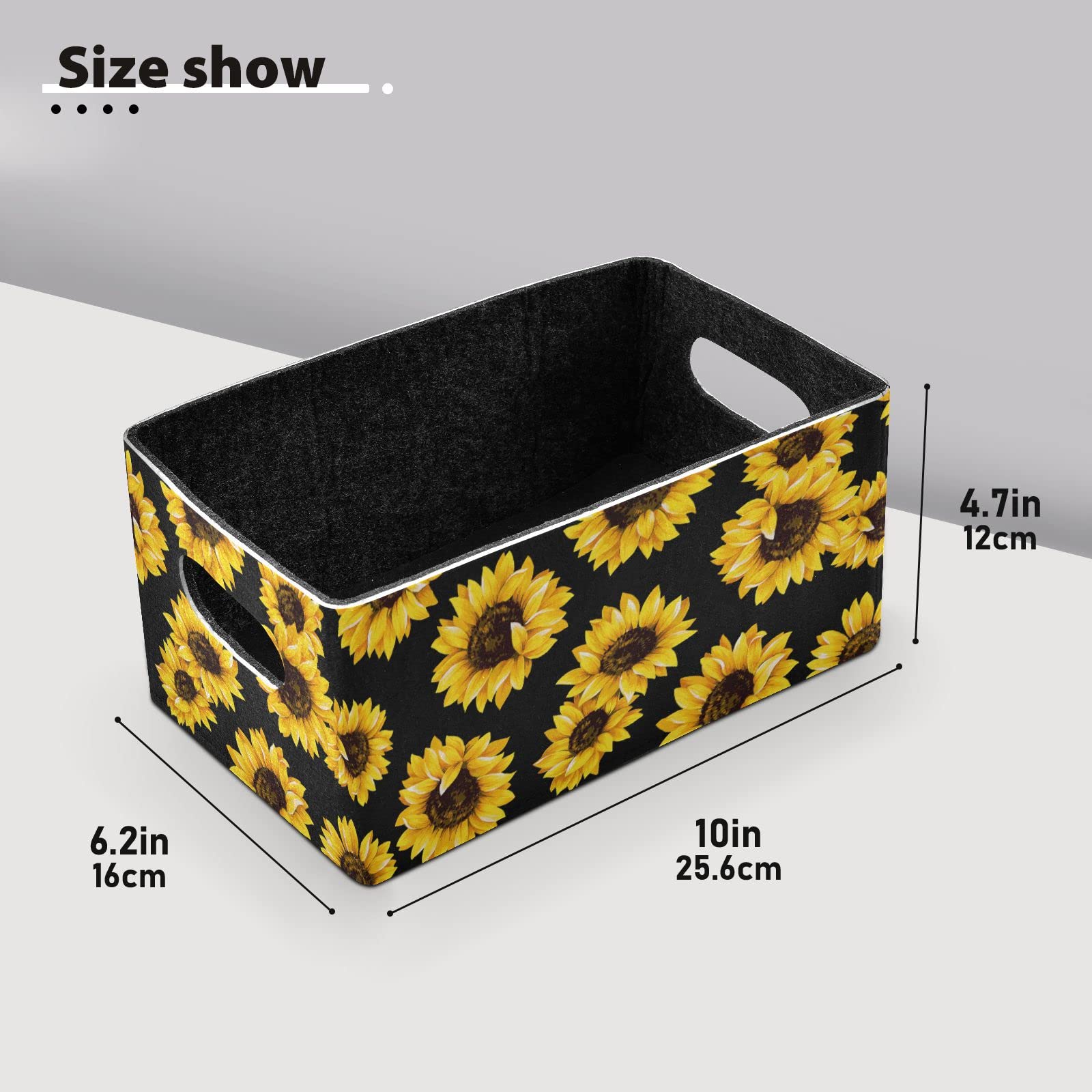 Emelivor 2-Pack Black Sunflower Collapsible Storage Bins with Handles - Foldable Felt Baskets for Kids Toys, Pet Supplies, Books & Clothes - Perfect for Nursery, Playroom, Closet & Cabinet Organization