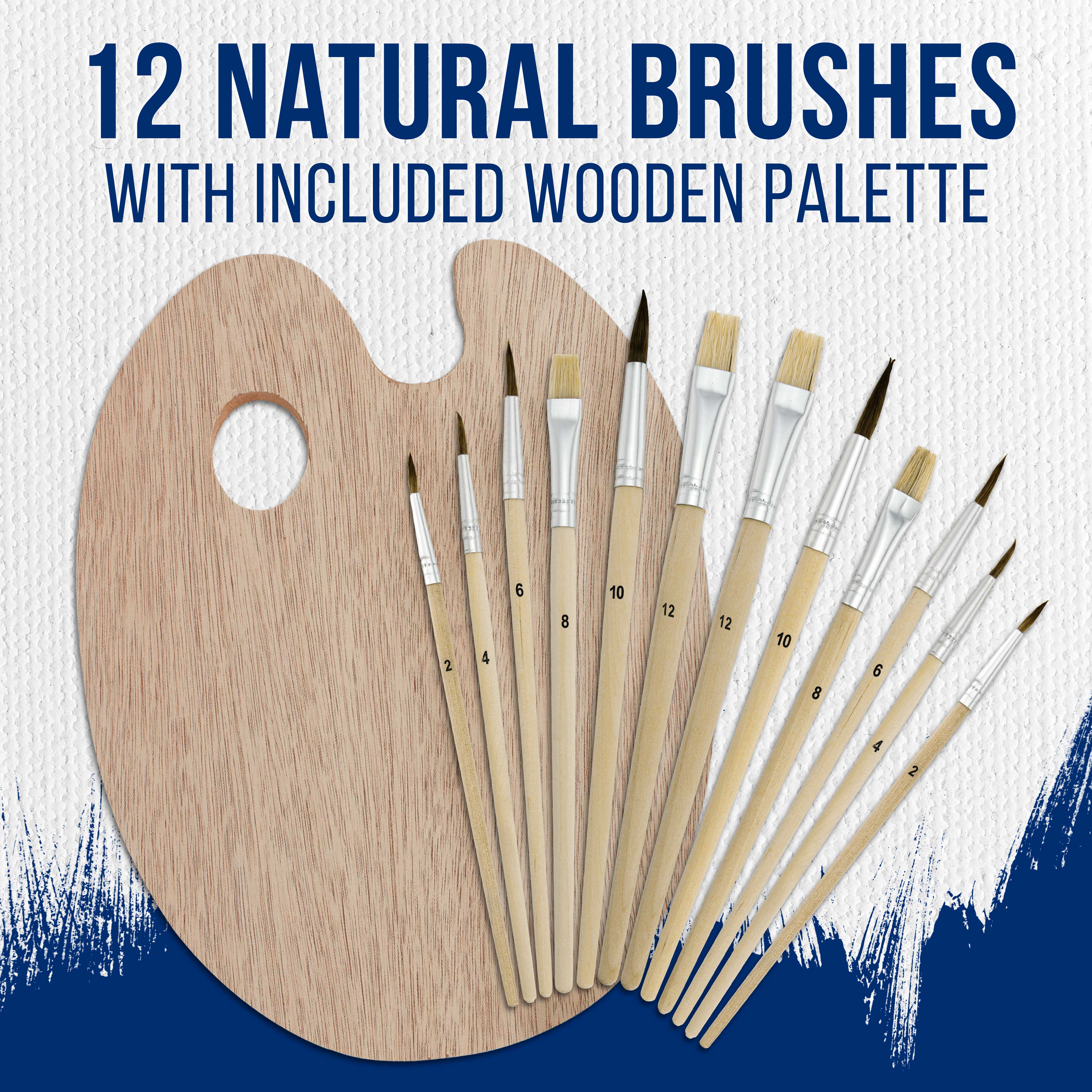 U.S. Art Supply 12-Piece Artist Paint Brush Set with 9x12 Wood Painting Palette - Premium Round & Flat Bristle Brushes for Kids & Adults - Perfect for Acrylic, Oil, Watercolor Painting & Art Projects