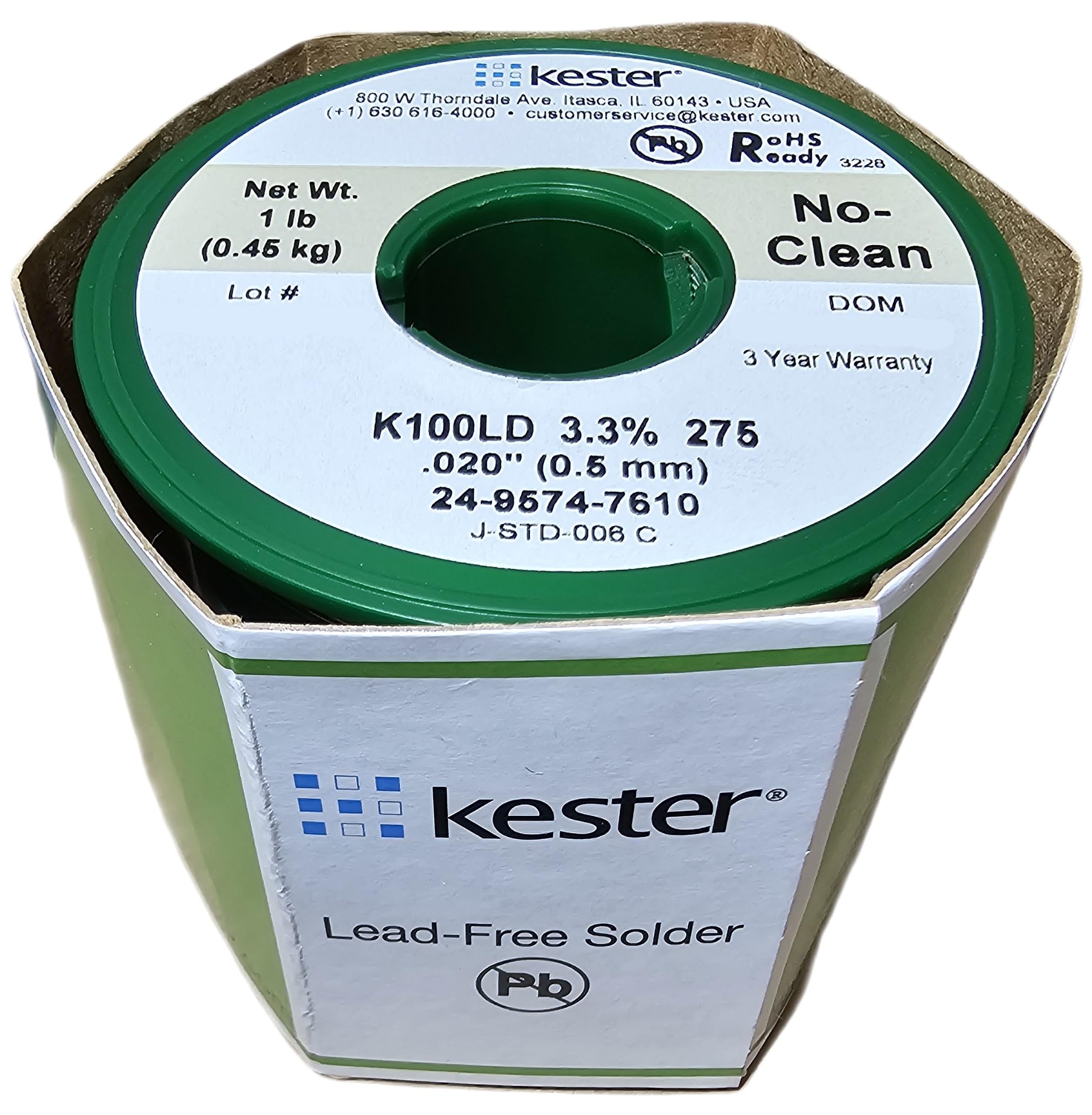 Kester 24-9574-7610 K100LD Lead-Free No Clean Solder Wire - .020