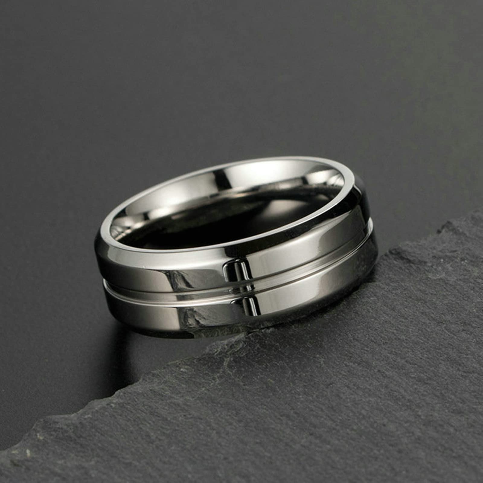 Bishilin Men's Engagement Rings - Silver, Black, Gold Wedding Band for Men - 8MM Stainless Steel Ring - Perfect for Proposals, Anniversaries & Special Occasions
