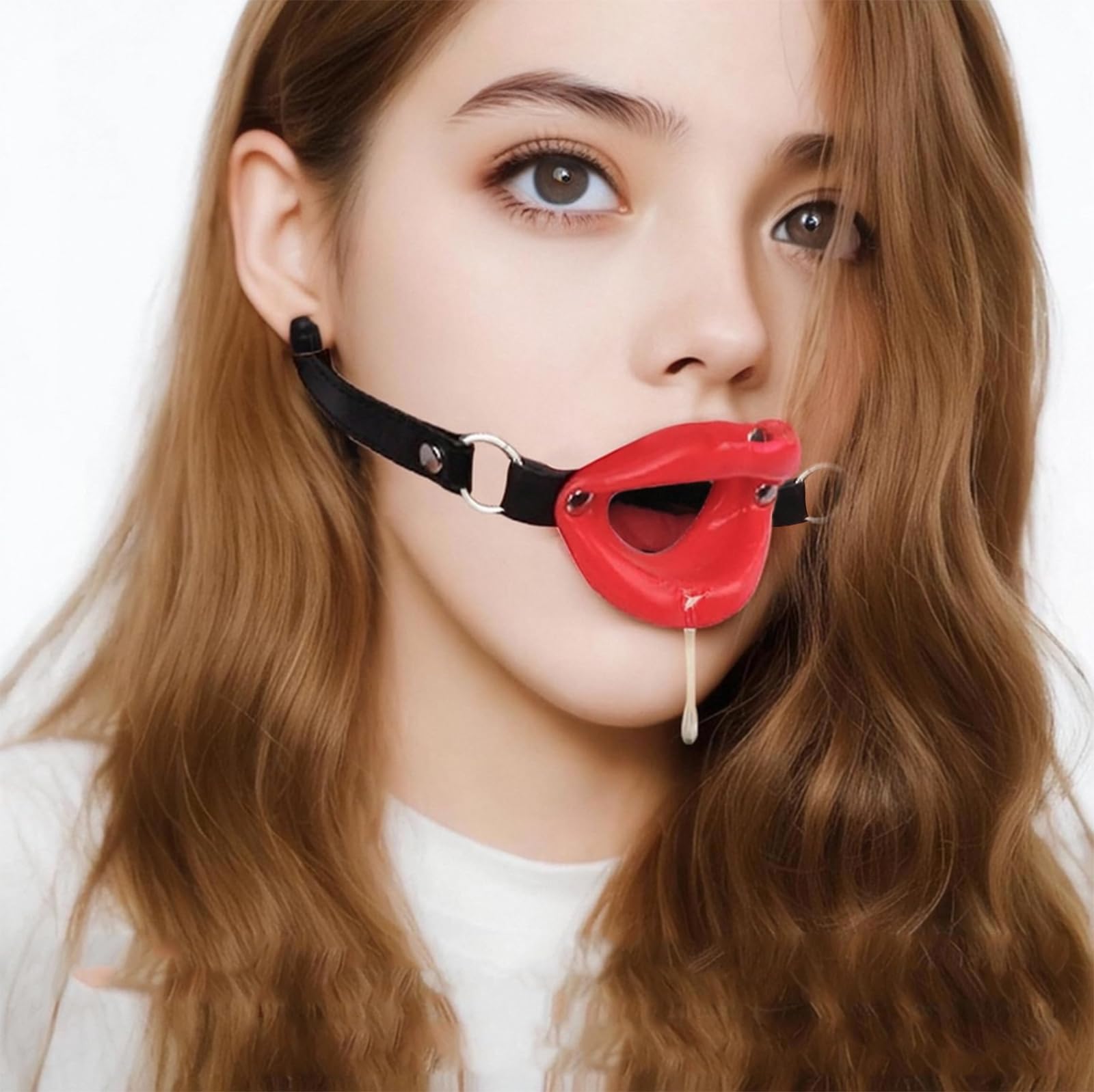 BDSM Open Mouth Ball Gag for Adults - Ring Gag for Mouth Play & Bondage Sex Accessories - Breathable Muzzle Gag for Couples & Women - Perfect for Role Play, BDSM Scenes & Spicing Up Your Sex Life (Red)