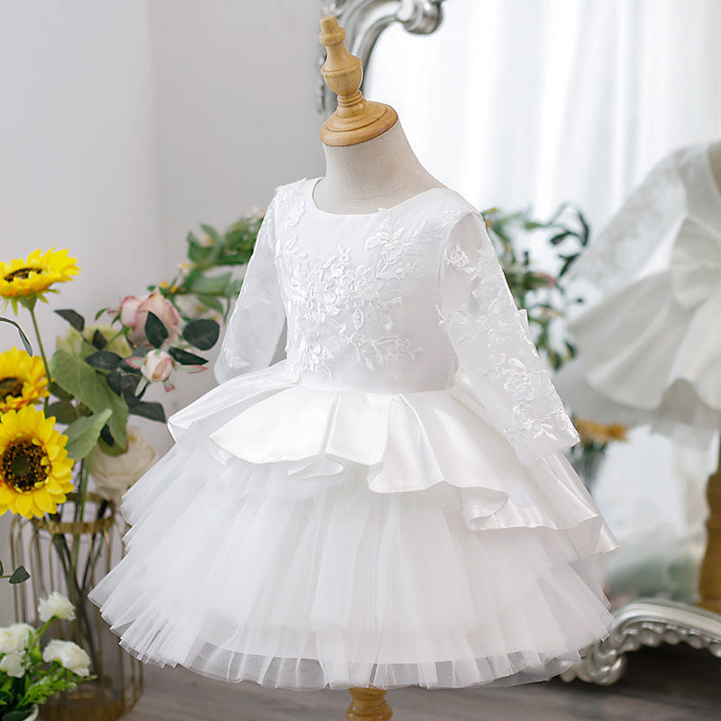 Elegant Baby Girls Lace Princess Dress - White Puff Sleeve Toddler Dress for 1 Year Old | Perfect for Birthday Parties, Photo Shoots & Special Occasions
