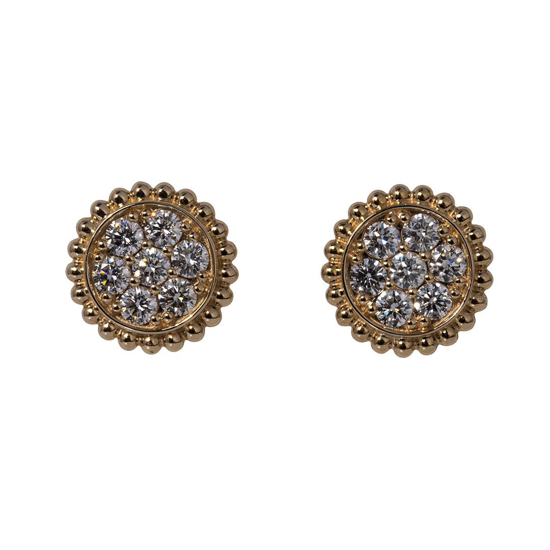 14K Gold Diamond Cluster Stud Earrings for Women - Elegant Beaded Edge Design for Parties, Weddings & Everyday Wear