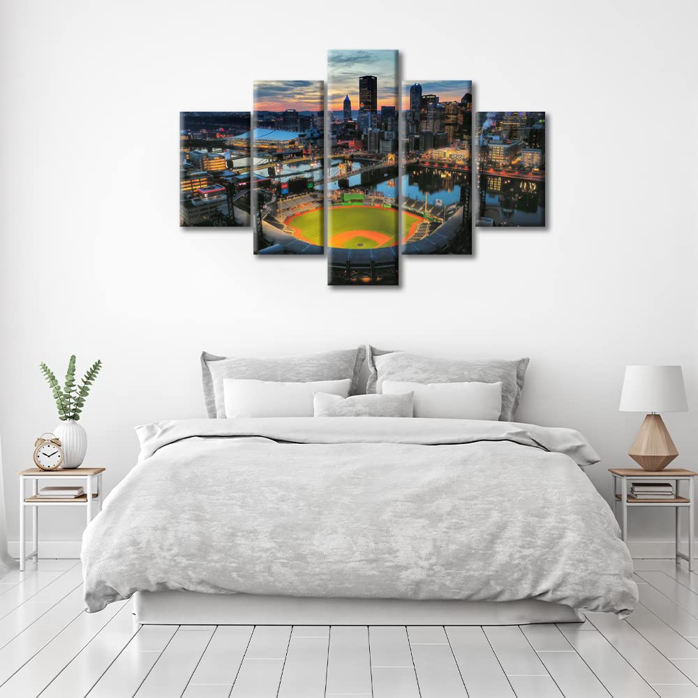 PNC Park Pittsburgh Cityscape Wall Art Set - 5 Piece Baseball Stadium Decor, Framed & Ready to Hang (60