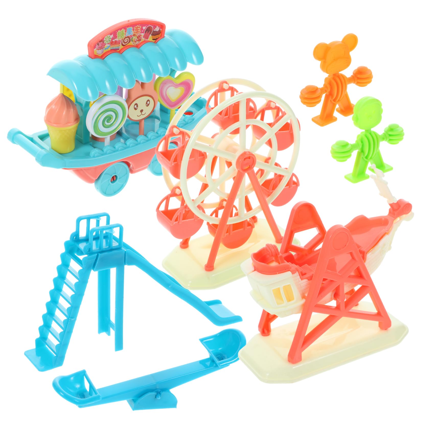 Abaodam Mini Amusement Park Playset for Toddlers - Pretend Play Carnival Building Toy with Slide for Girls & Boys - Portable Plastic Theme Park Toy for Indoor & Outdoor Play
