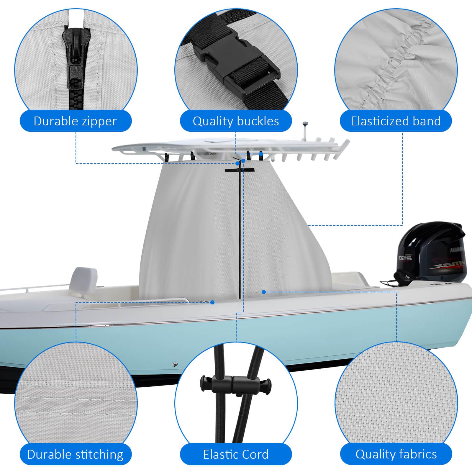 **600D Heavy Duty Waterproof T-Top Boat Cover - Tear-Resistant Polyester Center Console Cover for Boats - Perfect for Marine Protection & Outdoor Storage**