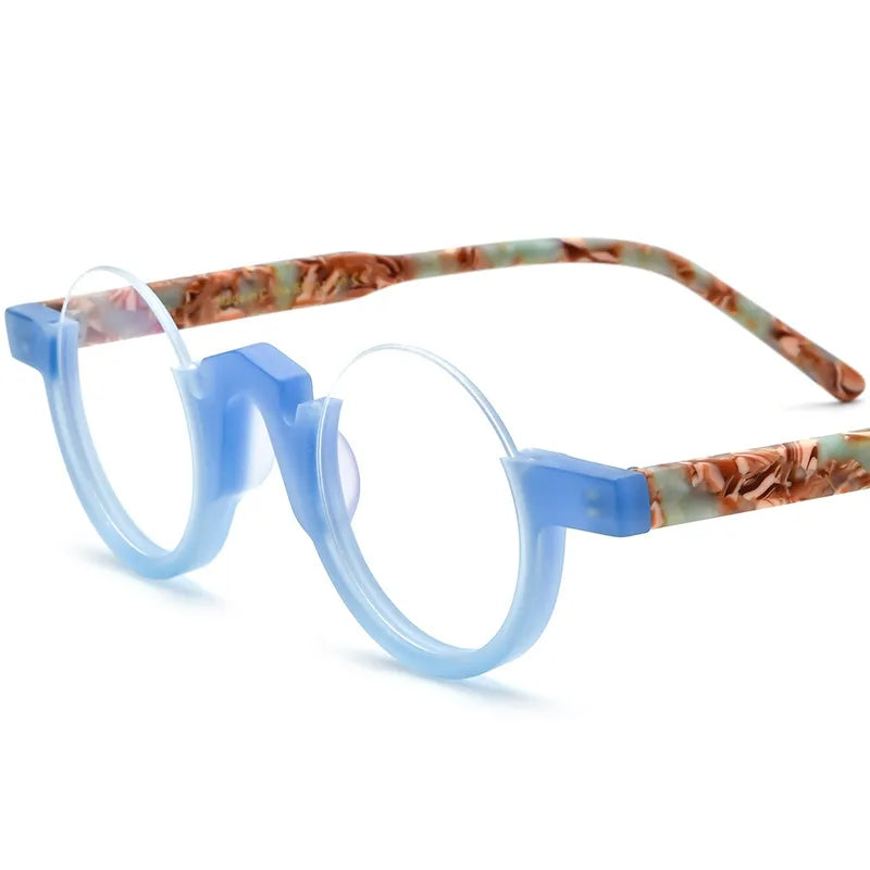 CCspace Unisex Semi-Rim Round Acetate Eyeglasses 56887 - Lightweight & Durable Frame for Men & Women - Perfect for Reading, Working & Daily Wear
