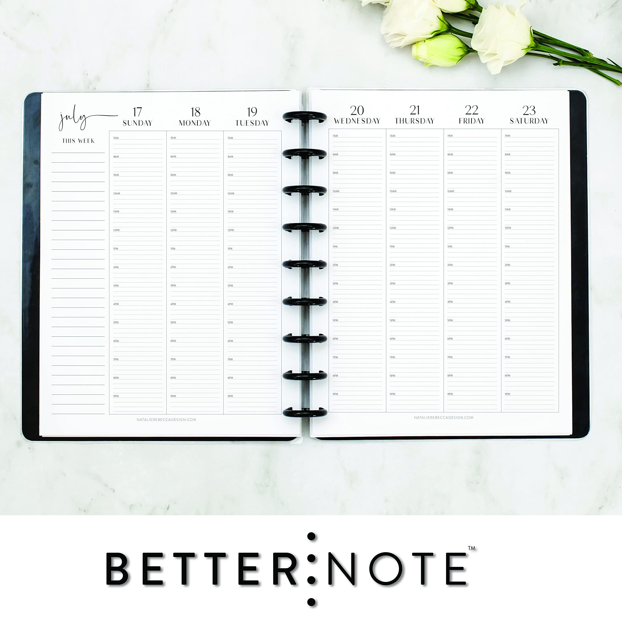 BetterNote July 2025 - June 2026 Academic HOURLY Planner for Discbound Notebooks - Fits Levenger Circa, Happy Planner, Staples Arc, TUL (Modern Style, 9-Disc, 7