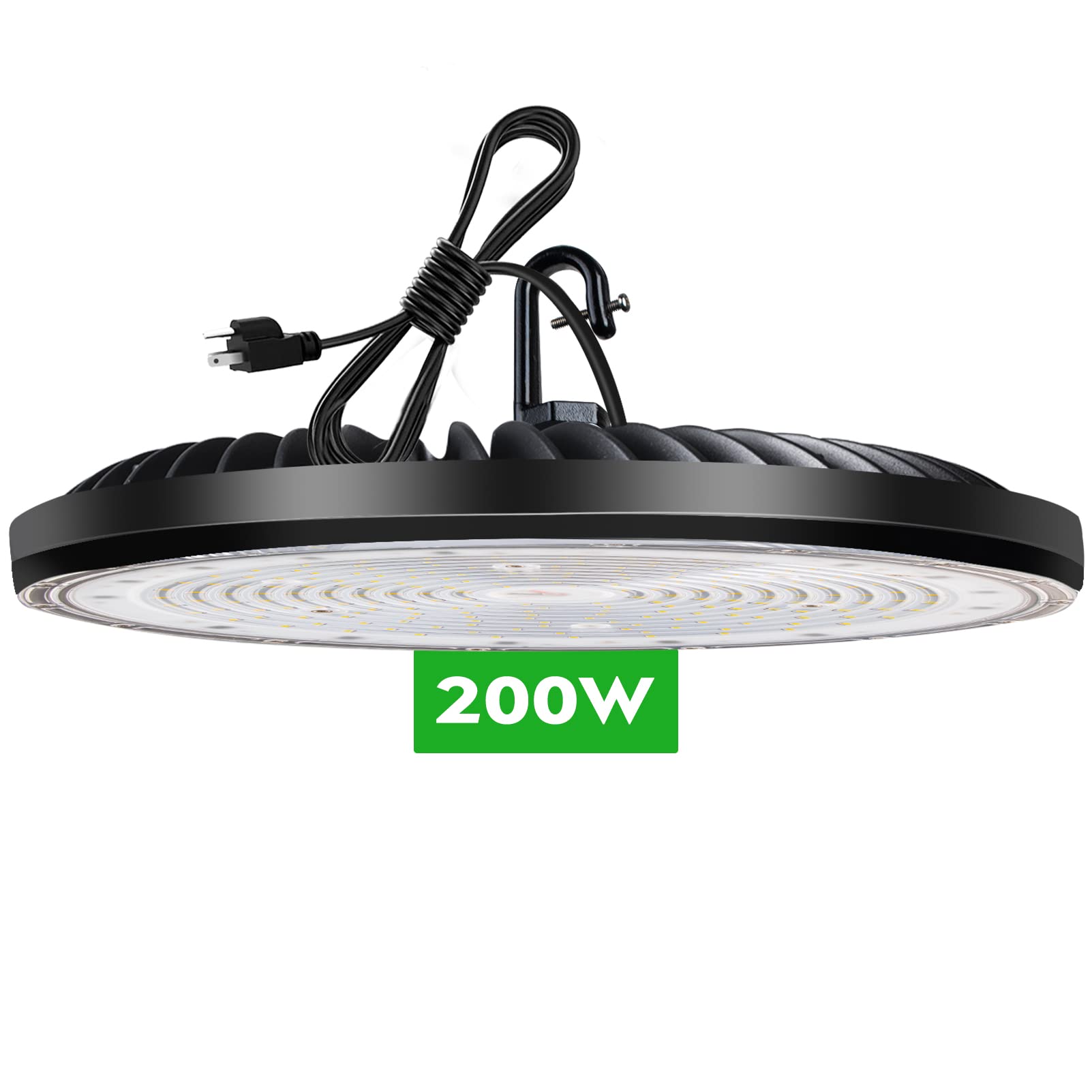 200W UFO LED High Bay Light - 14000lm (Equivalent to 400W MH/HPS) - 5000K Daylight White - ETL Certified - 3.3ft Cord with US Plug - Commercial & Industrial Lighting for Warehouses, Garages, Barns, Workshops, and Retail Stores