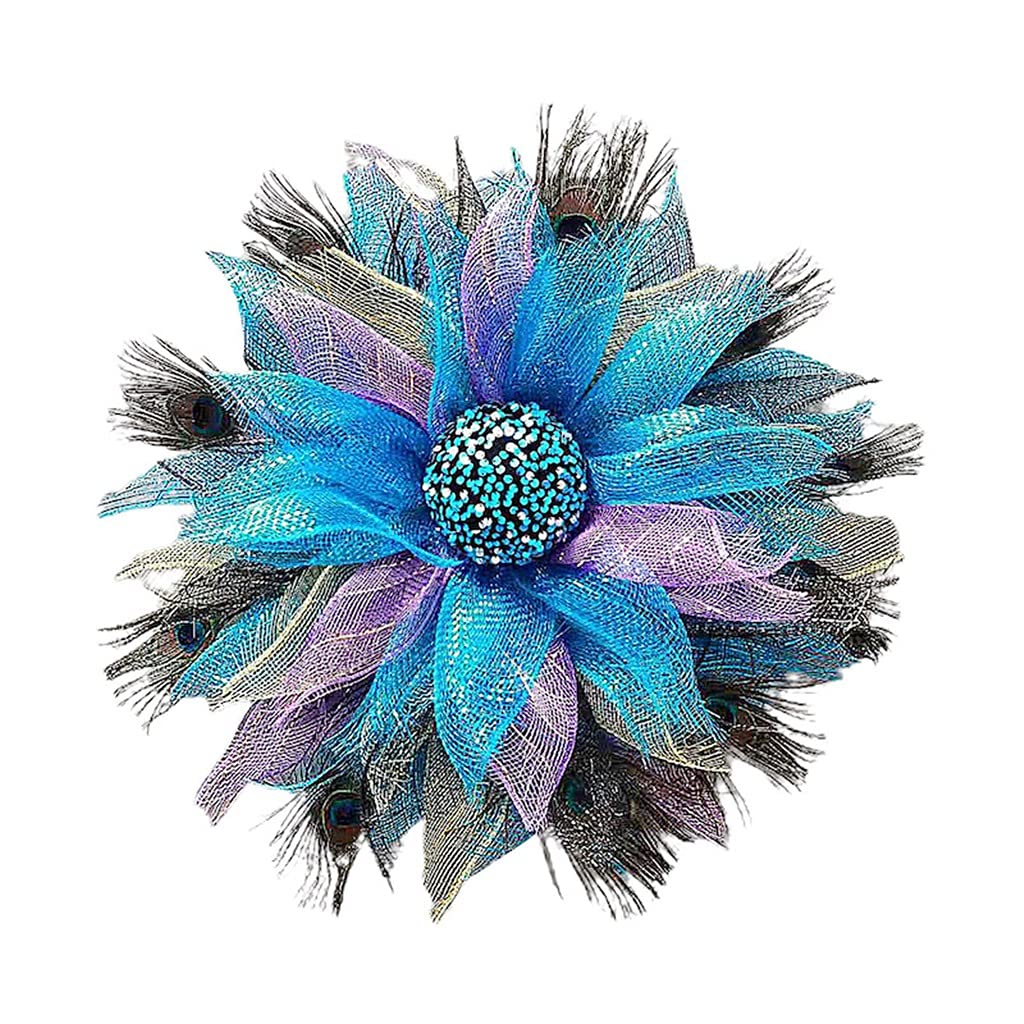 Blue Peacock Feather Wreath - Elegant Holiday Garland for Door Decor, Christmas & Festival Home Ornaments | Perfect for Wall Hanging, Party & Wedding Decorations