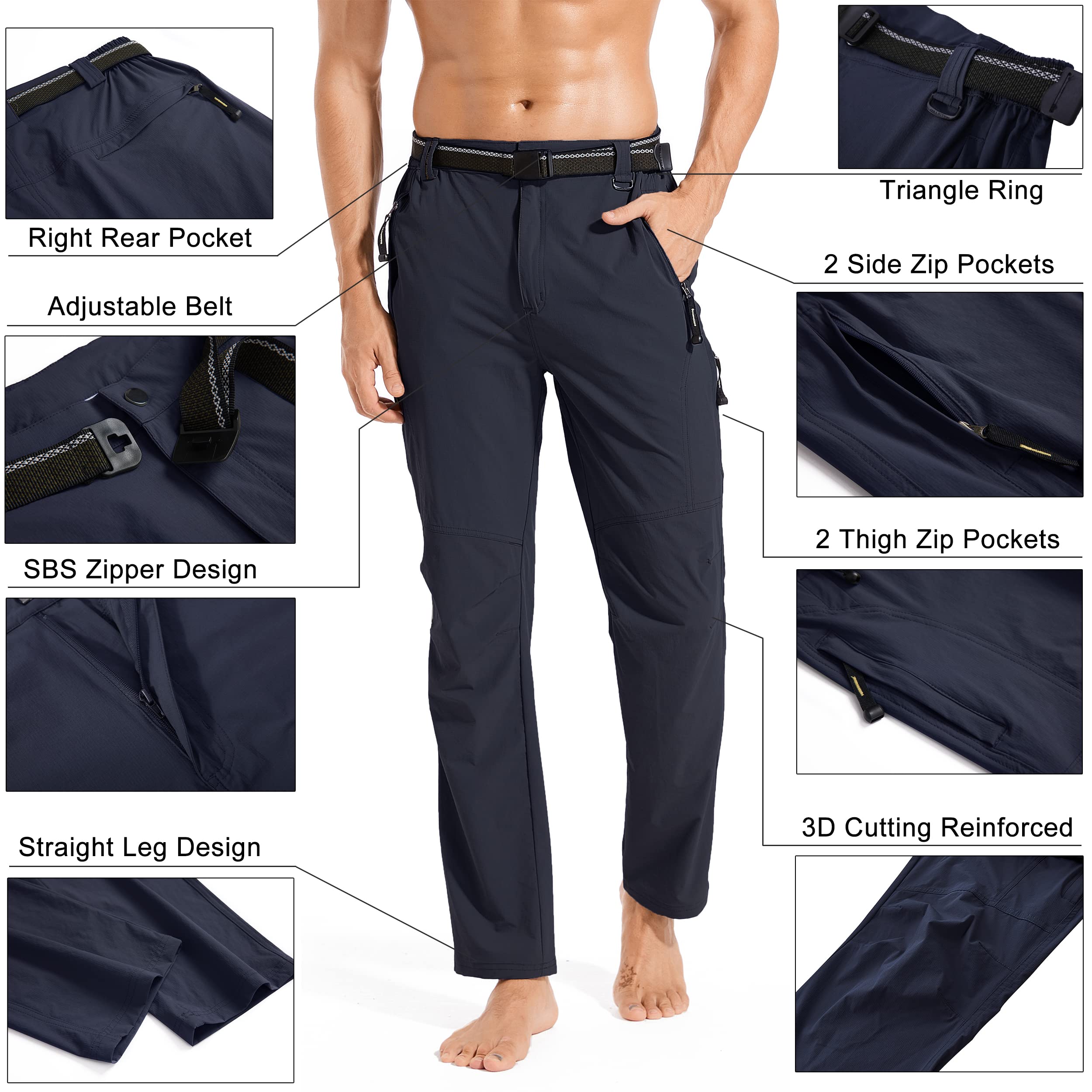 Men's Quick-Dry Water Resistant Hiking Cargo Pants - Lightweight Breathable Outdoor Work Pants with Zipper Pockets for Mountain Climbing, Camping & Travel Adventures