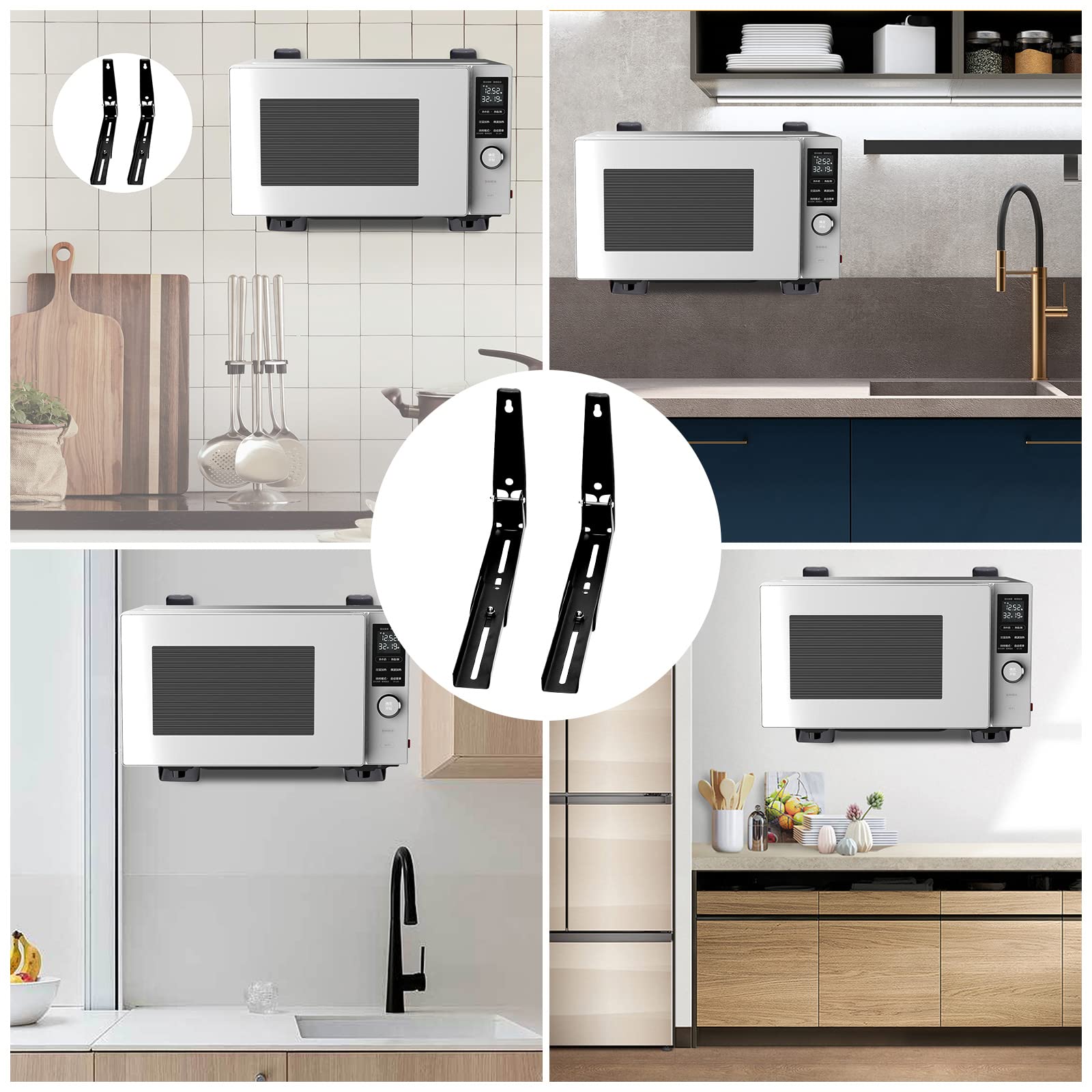 304 Stainless Steel Microwave Shelf Bracket - Wall Mount Kit with Screws | Foldable & Stretchable Oven Stand Rack (2-Piece Set) | Perfect for Kitchen Organization & Space Saving