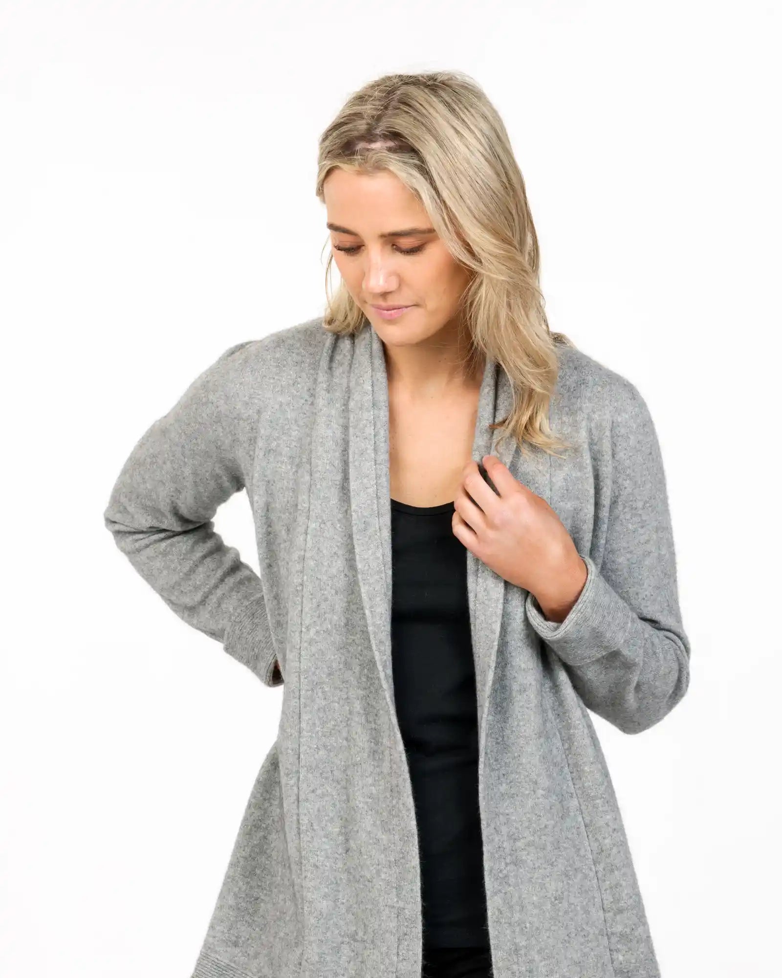 Silver Grey Women's Long Merino Wool Wrap Jacket - Soft & Warm Winter Coat for Women - Perfect for Office, Travel & Outdoor Activities - NB498